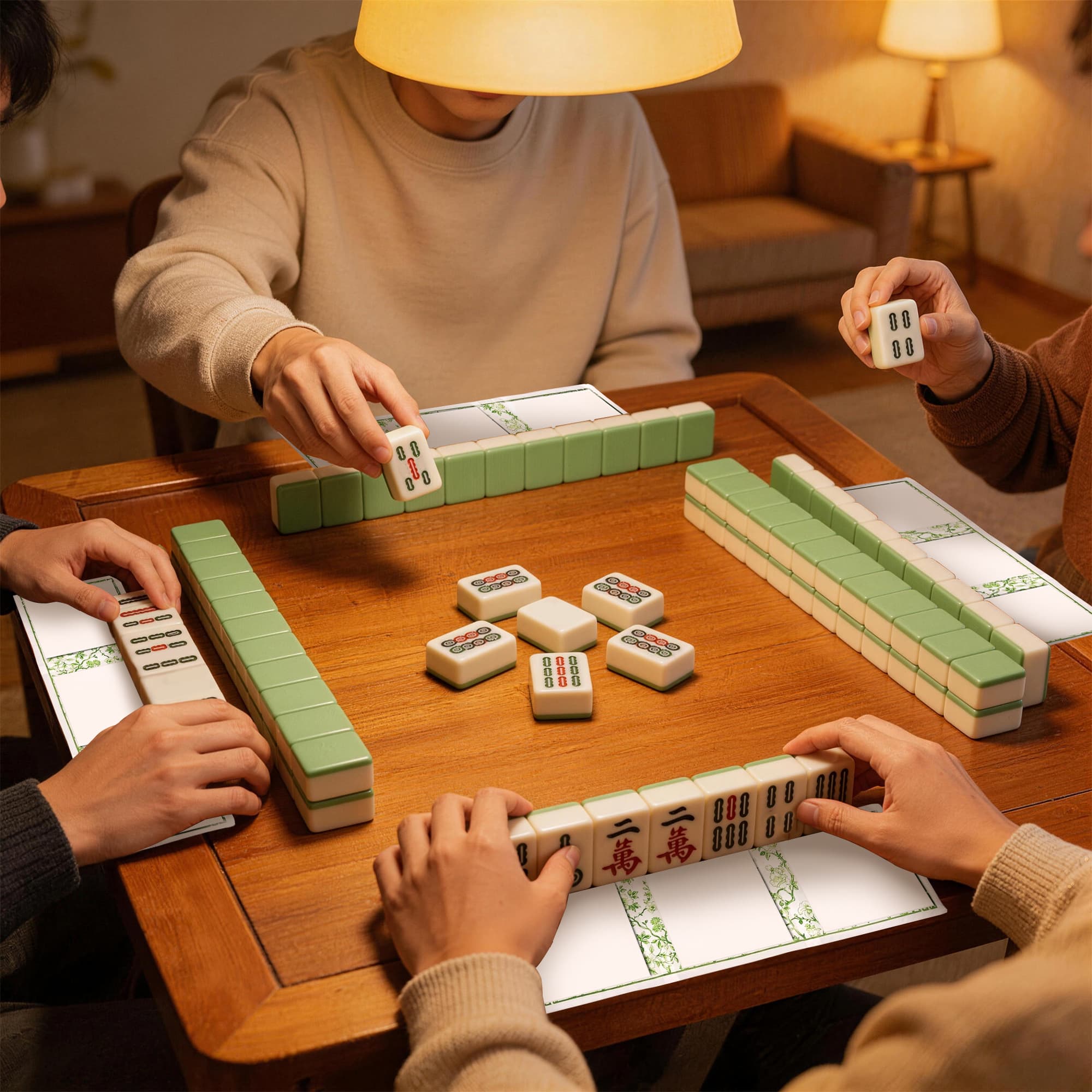 ReignSword 4 Pack Chinoiserie Mahjong Card Sleeve, Soft-printed Fabric Mahjong Card Holder, Scorecard Protector Holder Cover Gifts (Green) - 5