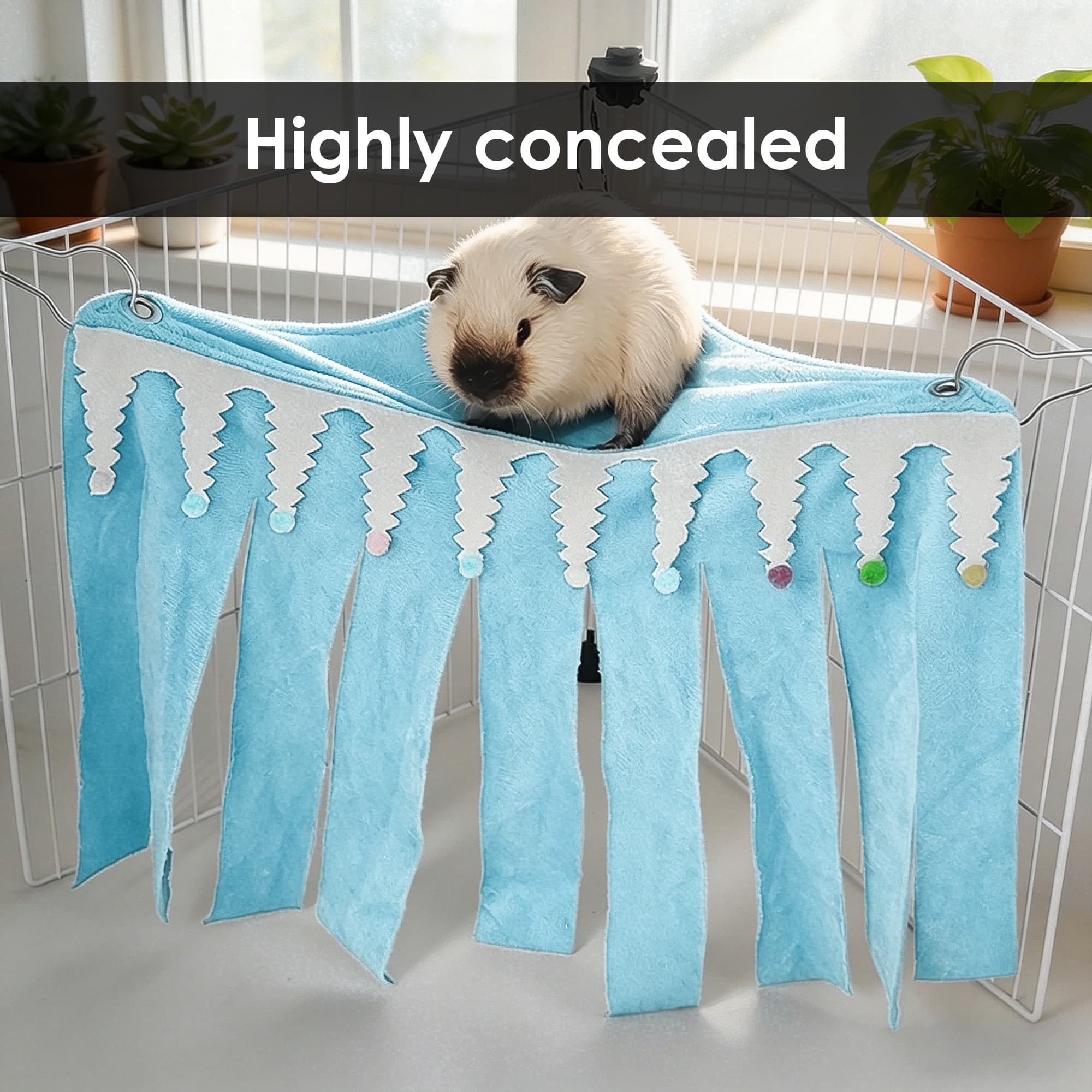 ReignSword Guinea Pig Corner Hideout, Triangular Small Animal Hideaway Hammock, Soft Cage Bed Accessories for Ferret, Hamster, Hedgehog, Chinchilla, Bunny (Blue) - 4