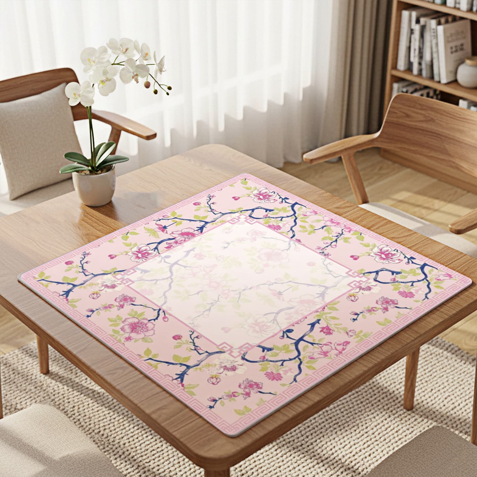 ReignSword Chinoiserie Flower Mahjong Mat with Carrying Bag, Anti-Slip and Noise-Reducing Mat for Table, Functional Gifts for Card Games, and Board Tile Games ( 31.5" x 31.5", Pink) - 7