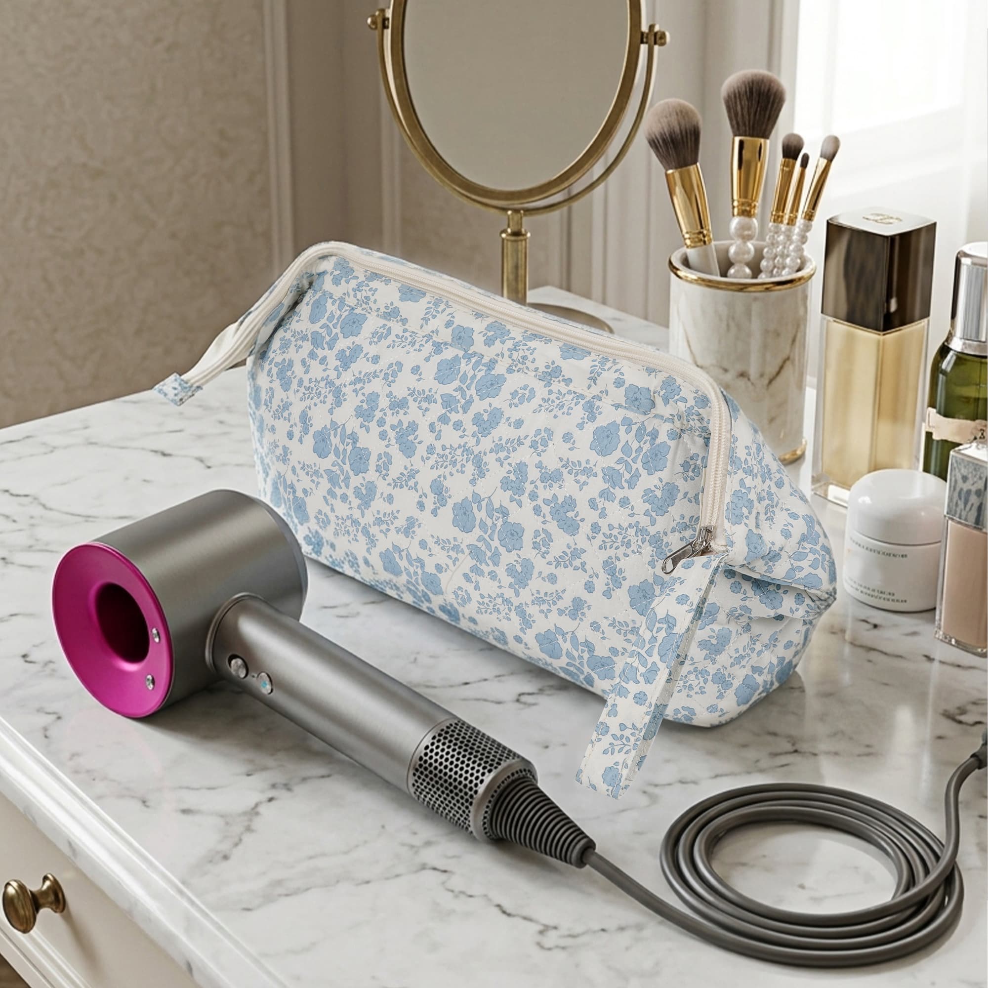 ReignSword Hair Tools Travel Bag Compatible with Shark FlexStyle, Dyson Airwrap, Revlon Hairdryer Case, Hair Styling Accessories Storage Waterproof Organizer (Floral) - 4