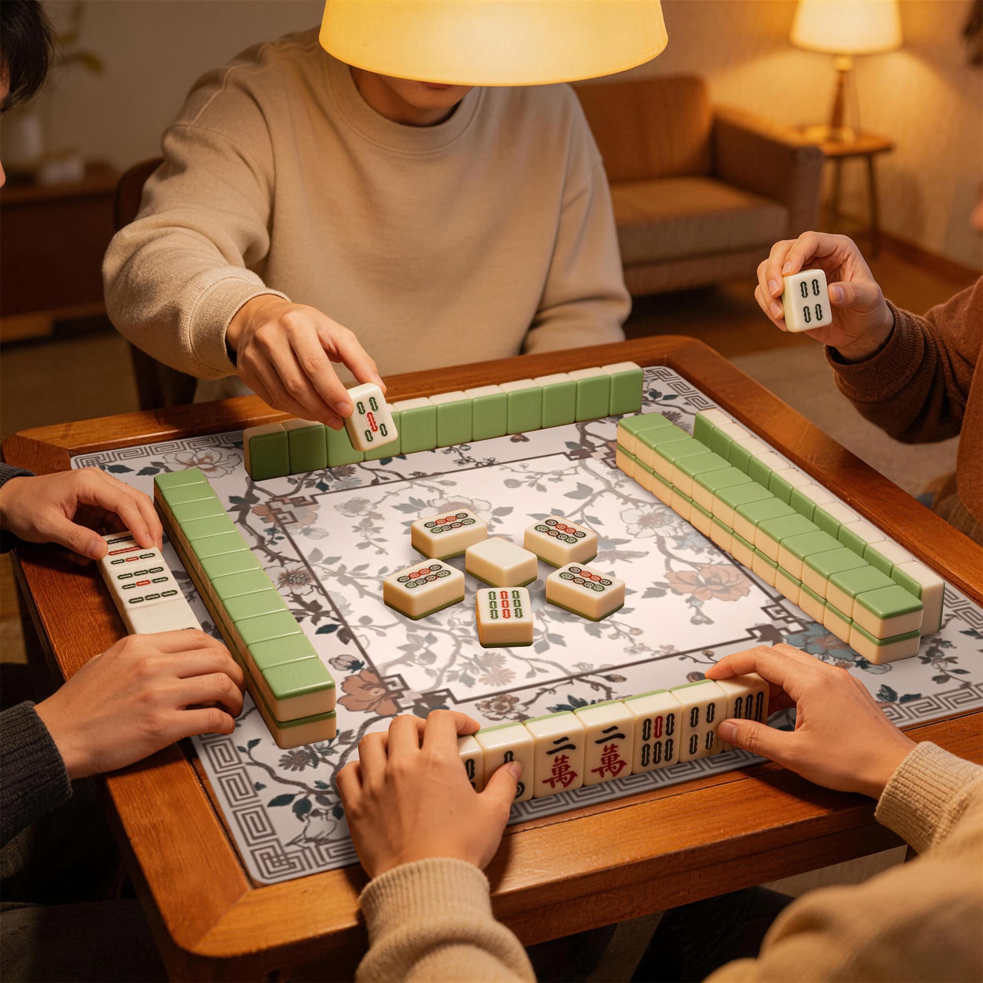 ReignSword Chinoiserie Flower Mahjong Mat with Carrying Bag, Anti-Slip and Noise-Reducing Mat for Table, Functional Gifts for Card Games, and Board Tile Games ( 31.5" x 31.5", Beige) - 6