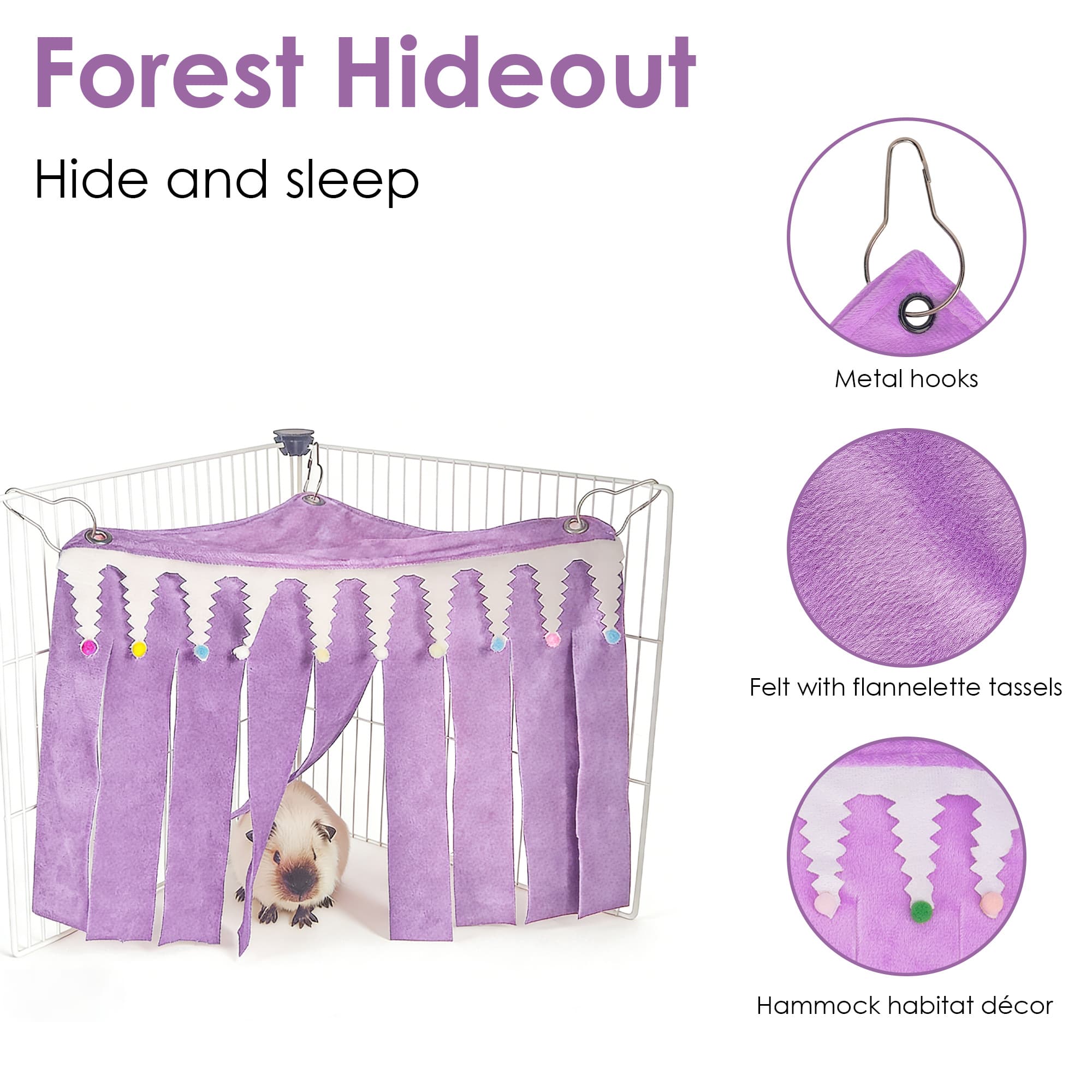 ReignSword Guinea Pig Corner Hideout, Triangular Small Animal Hideaway Hammock, Soft Cage Bed Accessories for Ferret, Hamster, Hedgehog, Chinchilla, Bunny (Purple) - 3