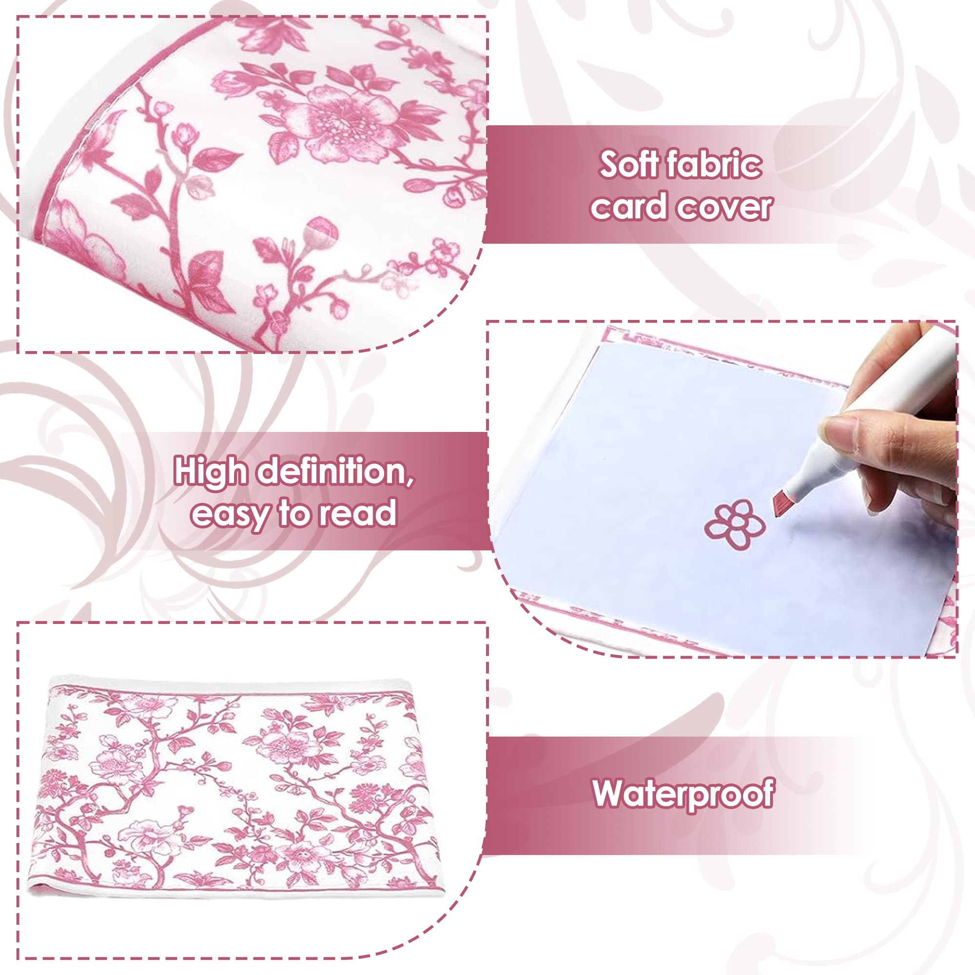 ReignSword 4 Pack Chinoiserie Mahjong Card Sleeve, Soft-printed Fabric Mahjong Card Holder, Scorecard Protector Holder Cover Gifts (Pink) - 2