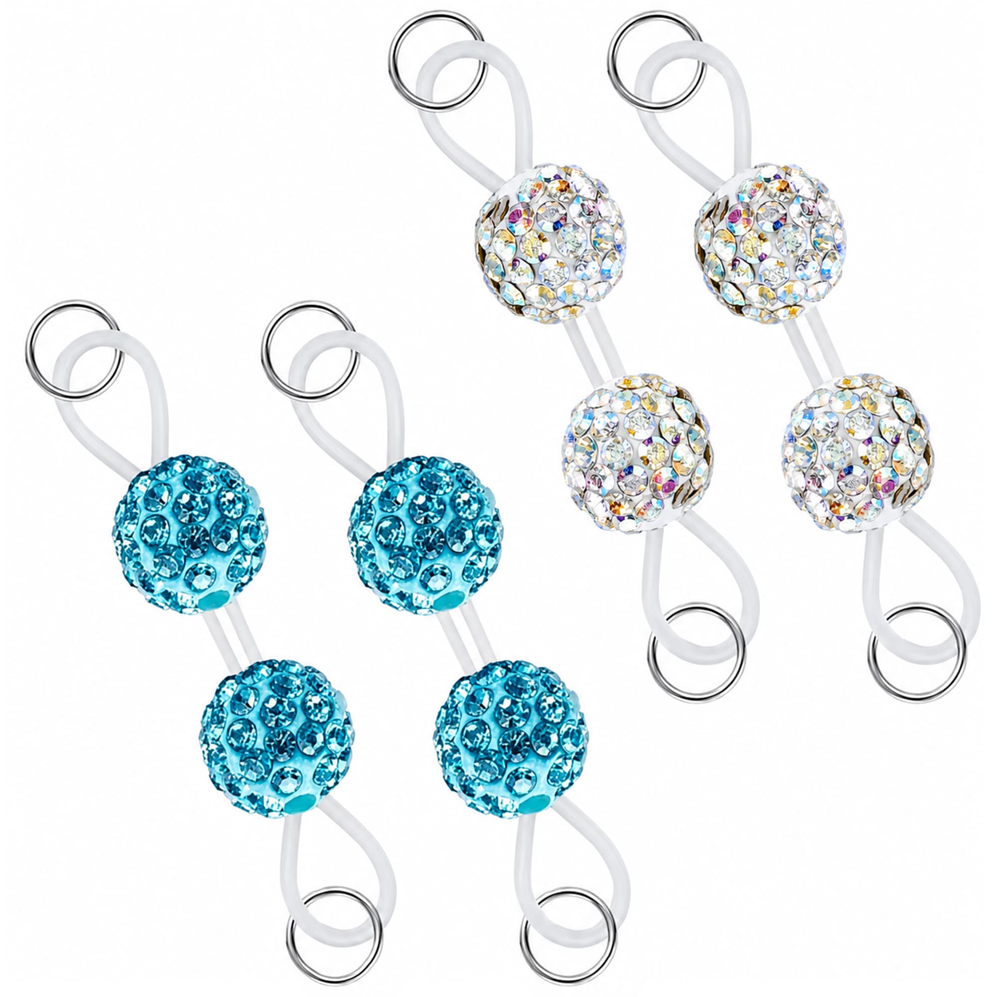 ReignSword 2 Pair of Non-Piercing Nipple Rings, Fake Nipple Rings Set with Crystals, Adjustable Fake Nipple Chain Body Jewelry (Pair of Blue Crystal, Pair of White Crystal) - 2
