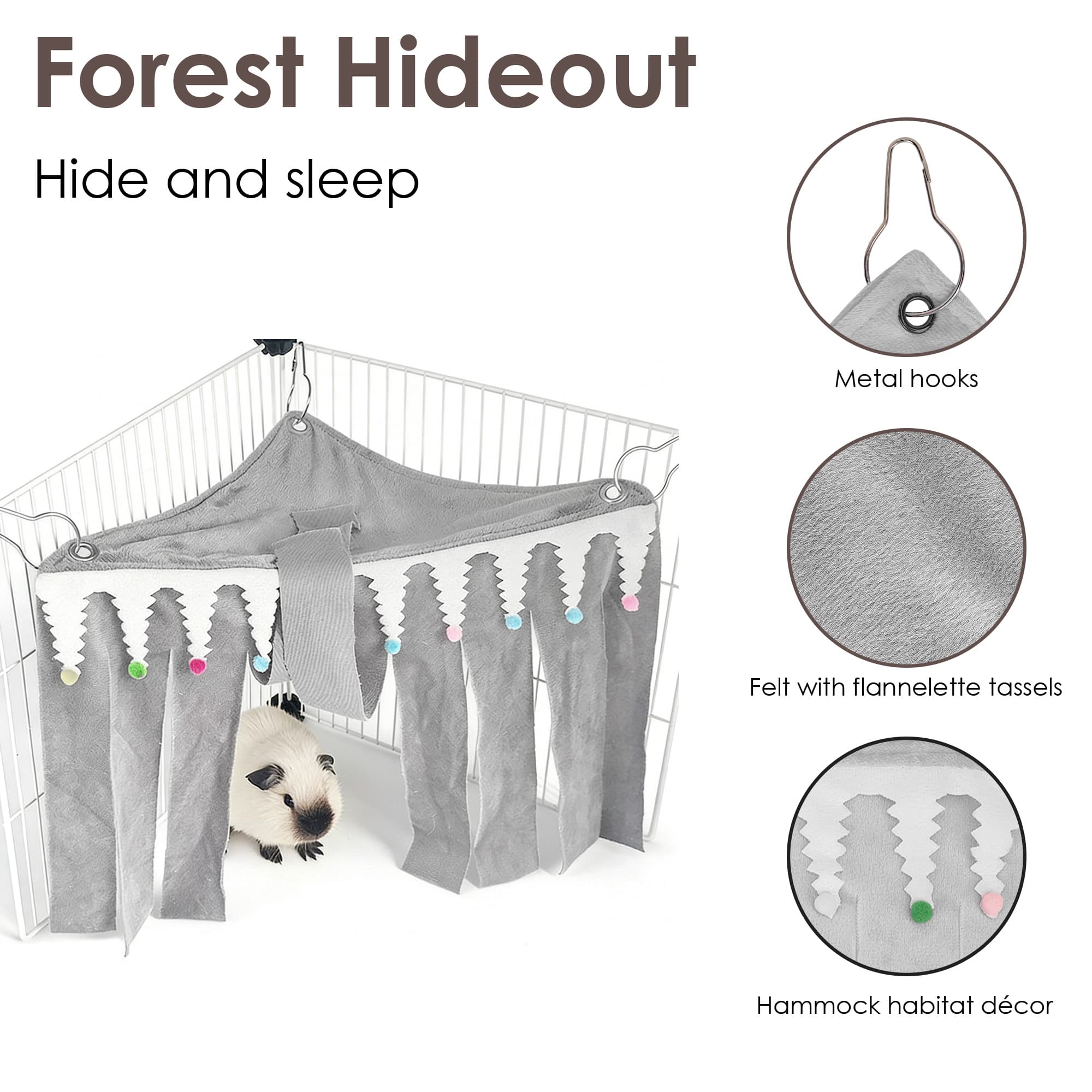 ReignSword Guinea Pig Corner Hideout, Triangular Small Animal Hideaway Hammock, Soft Cage Bed Accessories for Ferret, Hamster, Hedgehog, Chinchilla, Bunny (Gray) - 3