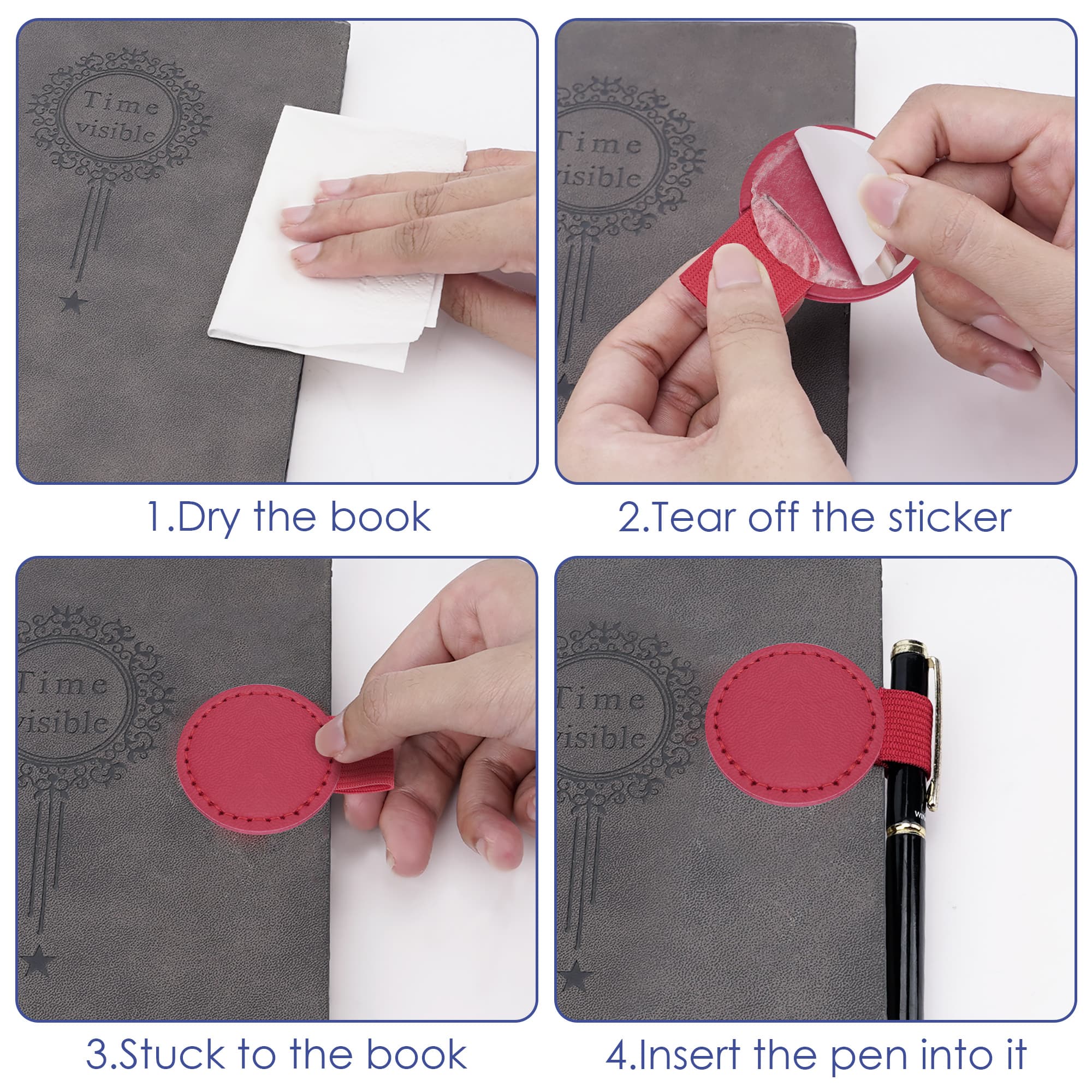 ReignSword 10 Pack Self-Adhesive Pen Loop Holder, Elastic Round Pencil Holder Sticker, Pen Clips for Notebooks, Journals, Bibles, Planners, Office Supplies with 10 Colors - 3