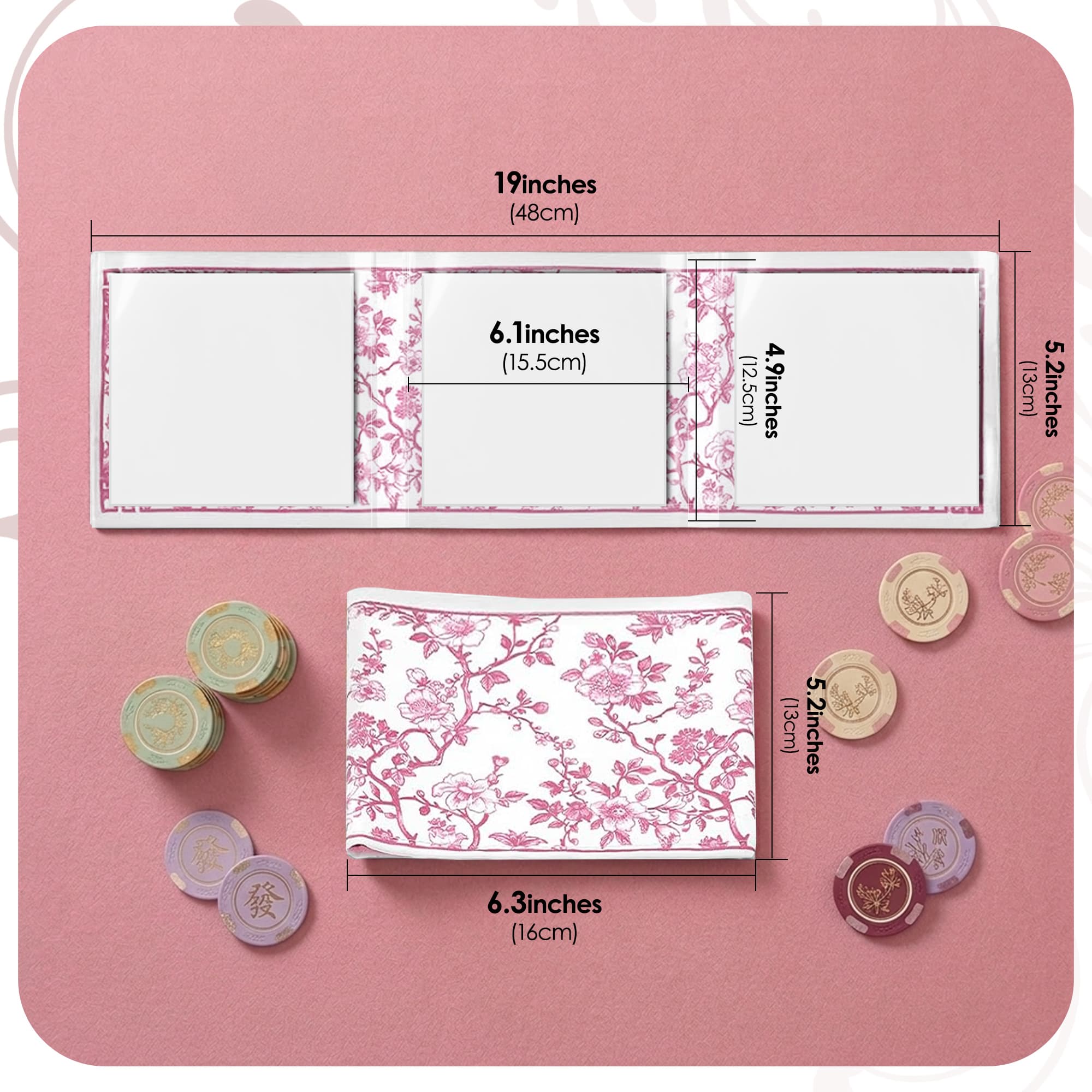 ReignSword 4 Pack Chinoiserie Mahjong Card Sleeve, Soft-printed Fabric Mahjong Card Holder, Scorecard Protector Holder Cover Gifts (Pink) - 3