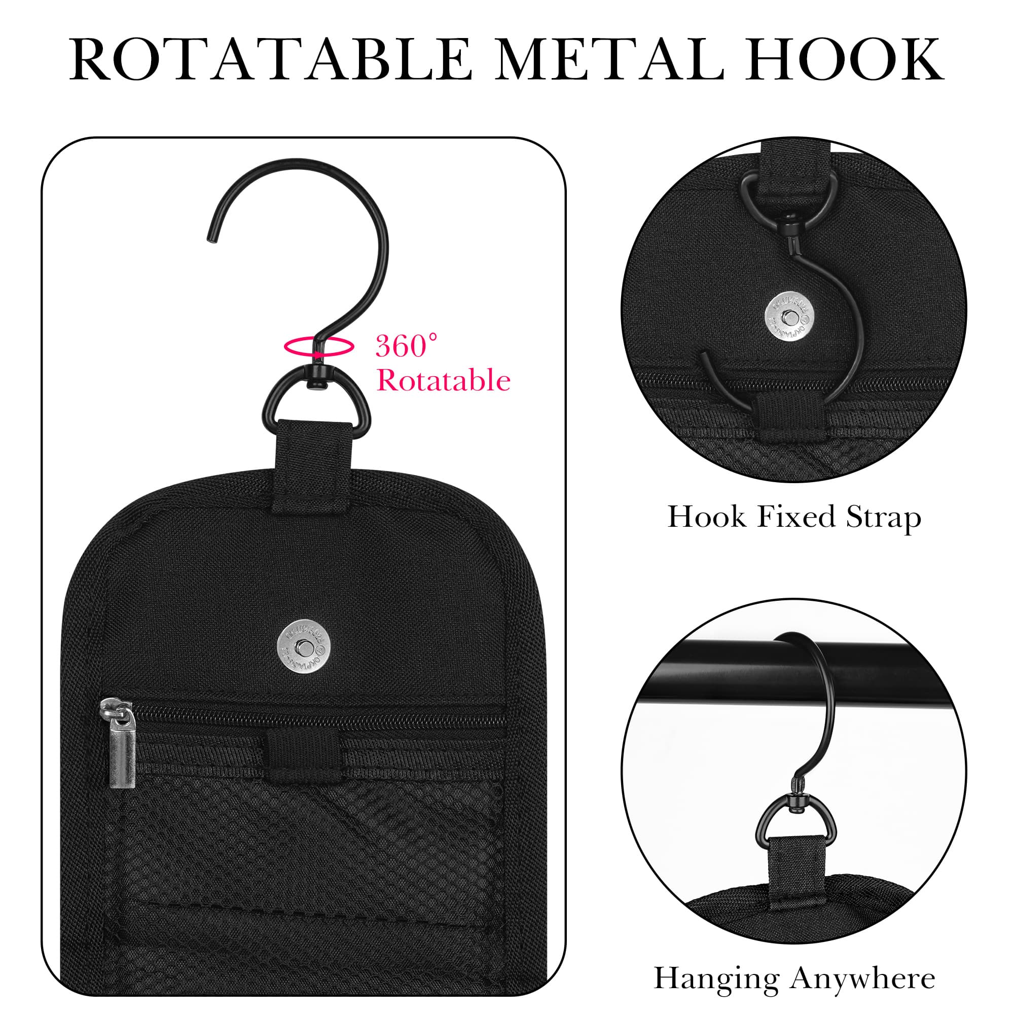 Hanging Clear Toiletry Bag for Women & Men, Waterproof Travel Toiletry Organizer with 360° Rotating Hook, Large Capacity Bag for Bathroom, Gym, Camping, Business Trip, Makeup & Shower Essentials - 1