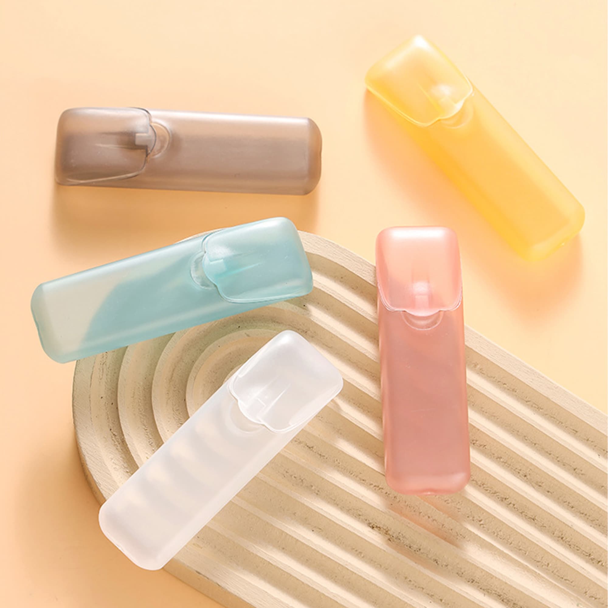 ReignSword 6 Pack Travel Cotton Swab Holder, Portable Qtip Storage Case with Dustproof Lid, Small Clear Plastic Container for Dental Floss & Hair Ties - 4