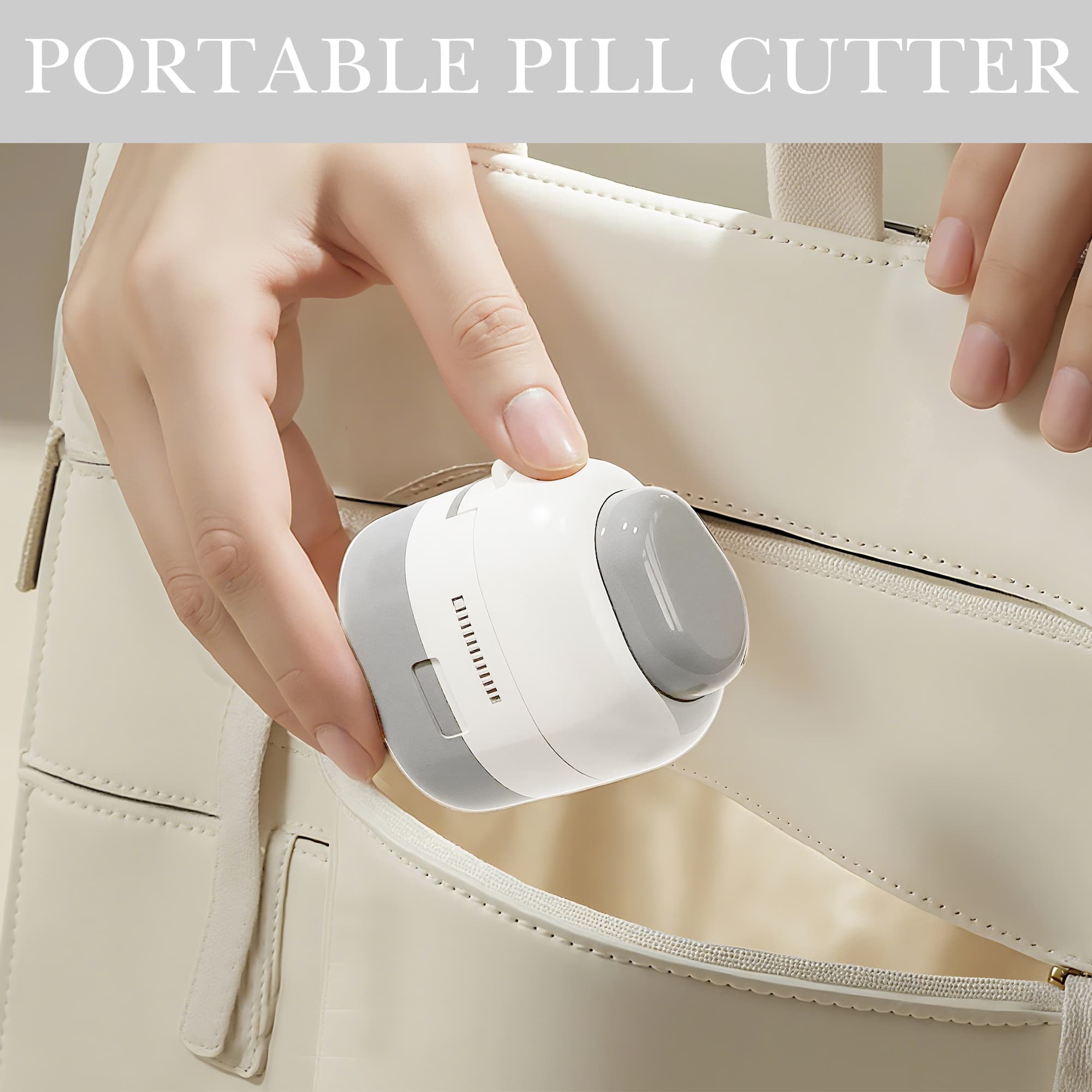 ReignSword 2-in-1 Pill Cutter with Medicine Box, 1/2 1/4 Adjustable Pill Crusher for Small, Large, and Tiny Pills, Travel Medicine Pills Splitter for Elderly & Pet (Grayish White) - 4