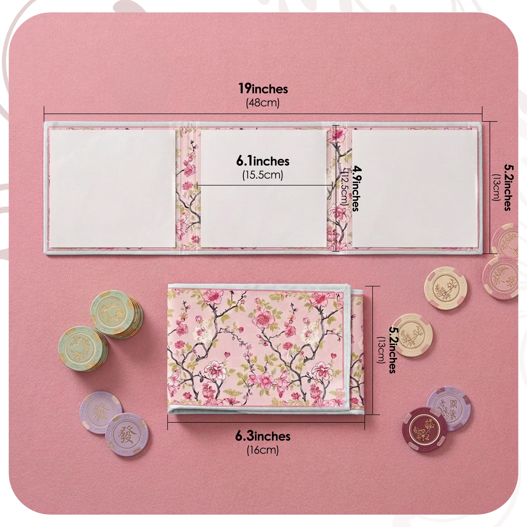ReignSword 4 Pack Chinoiserie Mahjong Card Sleeve, Soft-printed Fabric Mahjong Card Holder, Scorecard Protector Holder Cover Gifts (Peach Pink) - 3