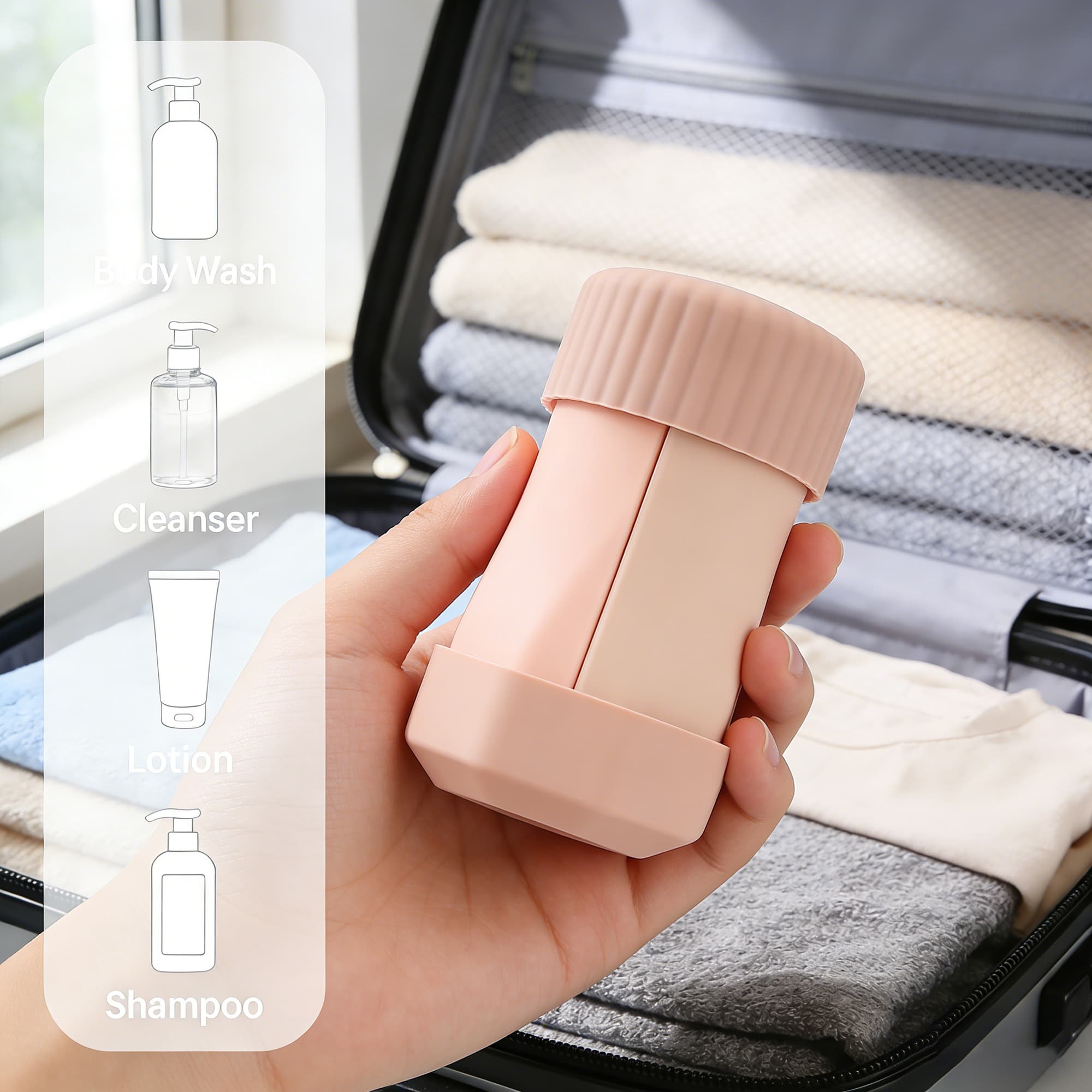 ReignSword 4 in 1 Silicone Travel Bottles, 50ml Refillable Squeeze Containers for Toiletries, Leak-Proof Travel Dispenser for Shampoo, Conditioner, Lotion & Body Wash (Champagne) - 4