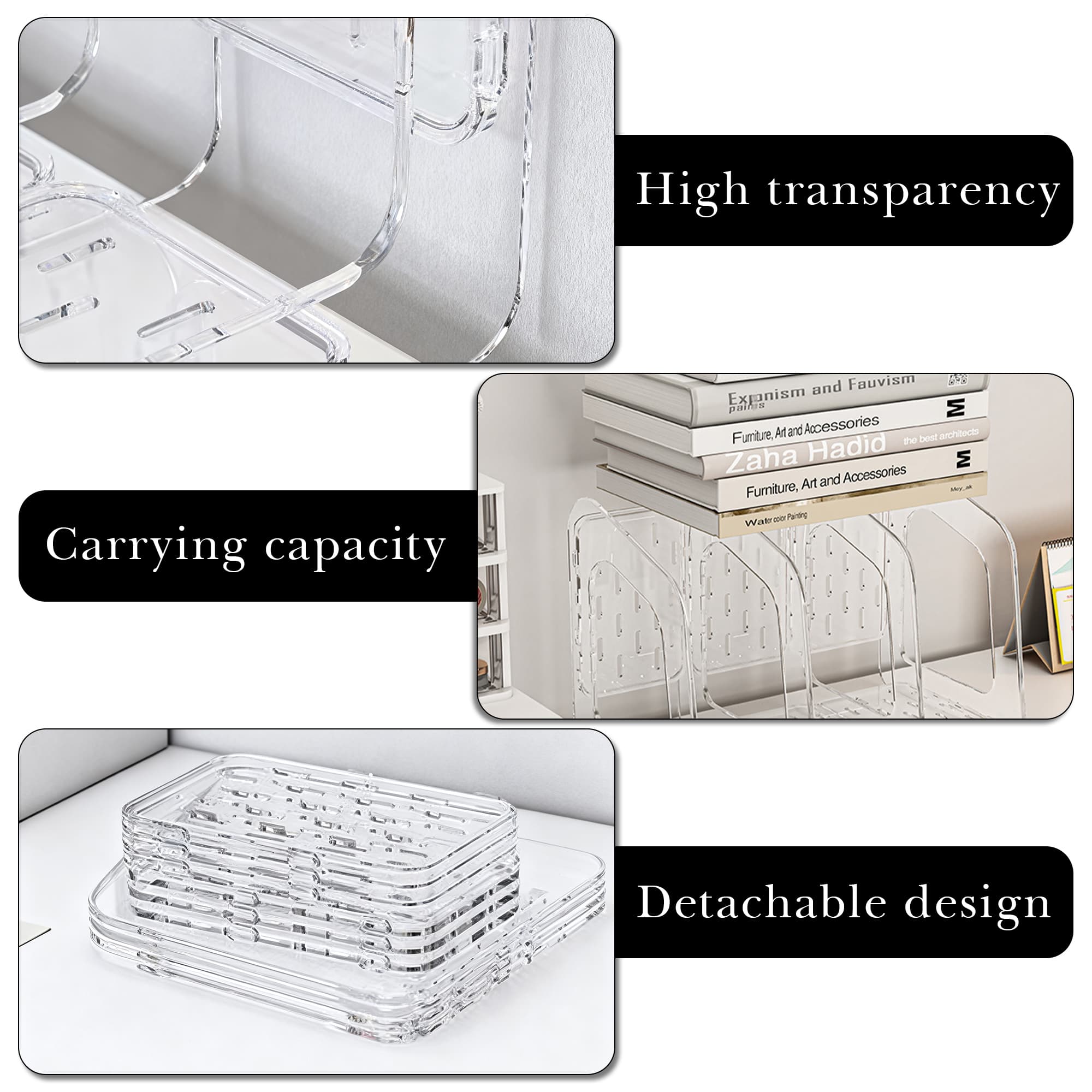 ReignSword Clear Desk File Organizer, Detachable Desktop File Sorter with 3 Vertical Sections for Document Magazine Letter Binder, Plastic Files Holder Rack for Home, Office - 2