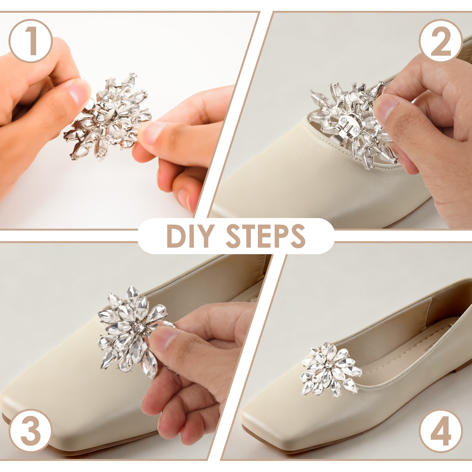 ReignSword 4 Pcs Rhinestone Shoe Clips, Detachable Pearl Bow Shoes Charms, Elegant Crystal Buckles for Women Dress Shoes, Shoe Decorative Accessories for Wedding Prom Party (Silver) - 6