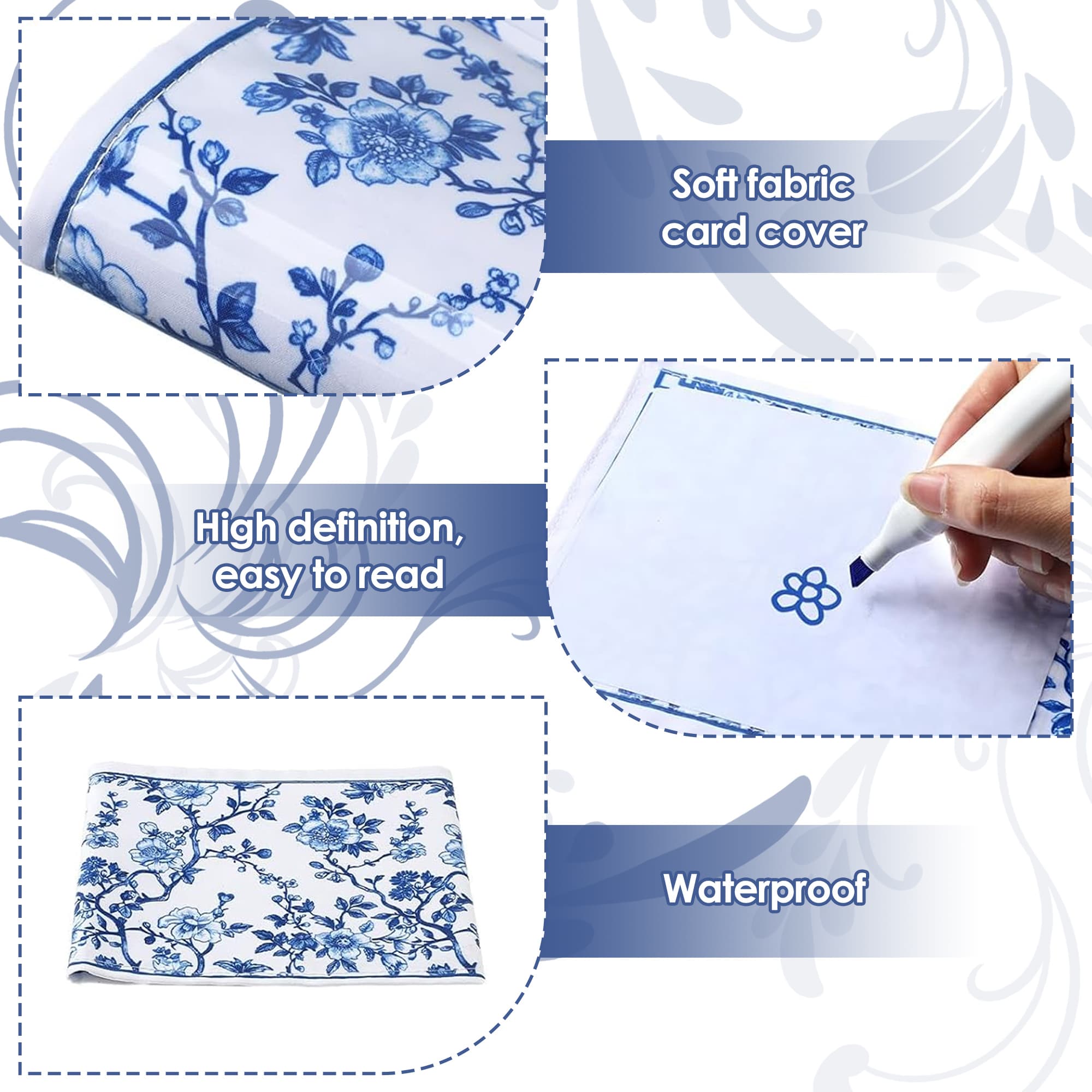 ReignSword 4 Pack Chinoiserie Mahjong Card Sleeve, Soft-printed Fabric Mahjong Card Holder, Scorecard Protector Holder Cover Gifts (Blue) - 4