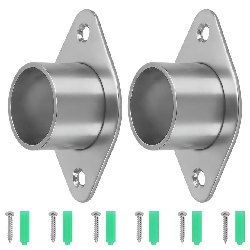 ReignSword 2 Pcs 304 Stainless Steel Shower Curtain Rod Bracket, Easy installation Closet Rod Holders Fits 1 Inch Poles (Rhombic Base)