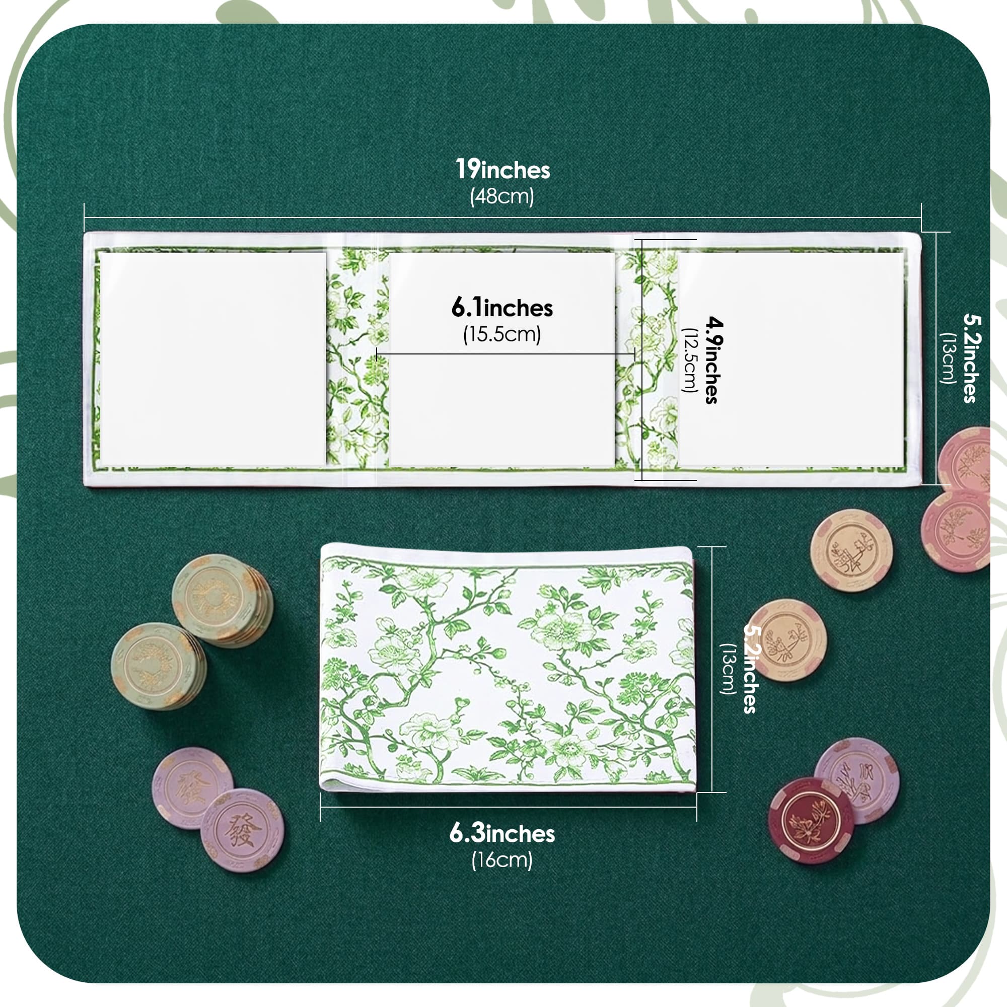 ReignSword 4 Pack Chinoiserie Mahjong Card Sleeve, Soft-printed Fabric Mahjong Card Holder, Scorecard Protector Holder Cover Gifts (Green) - 3