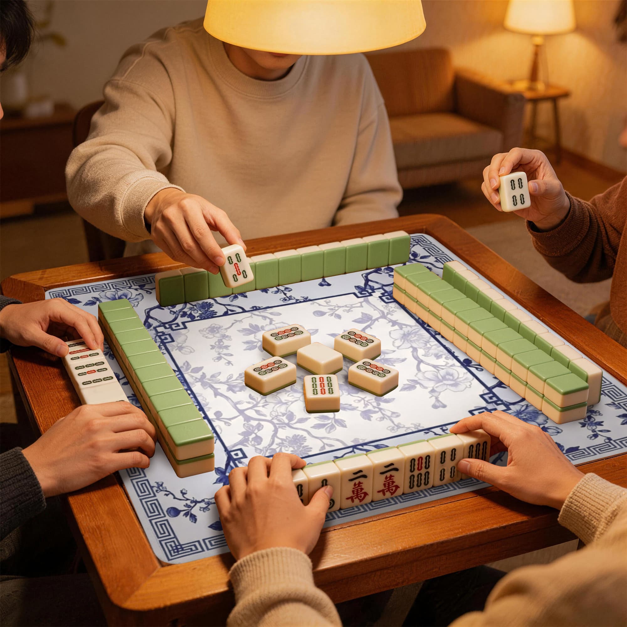 ReignSword Chinoiserie Flower Mahjong Mat with Carrying Bag, Anti-Slip and Noise-Reducing Mat for Table, Functional Gifts for Card Games, and Board Tile Games ( 31.5" x 31.5", Blue) - 6