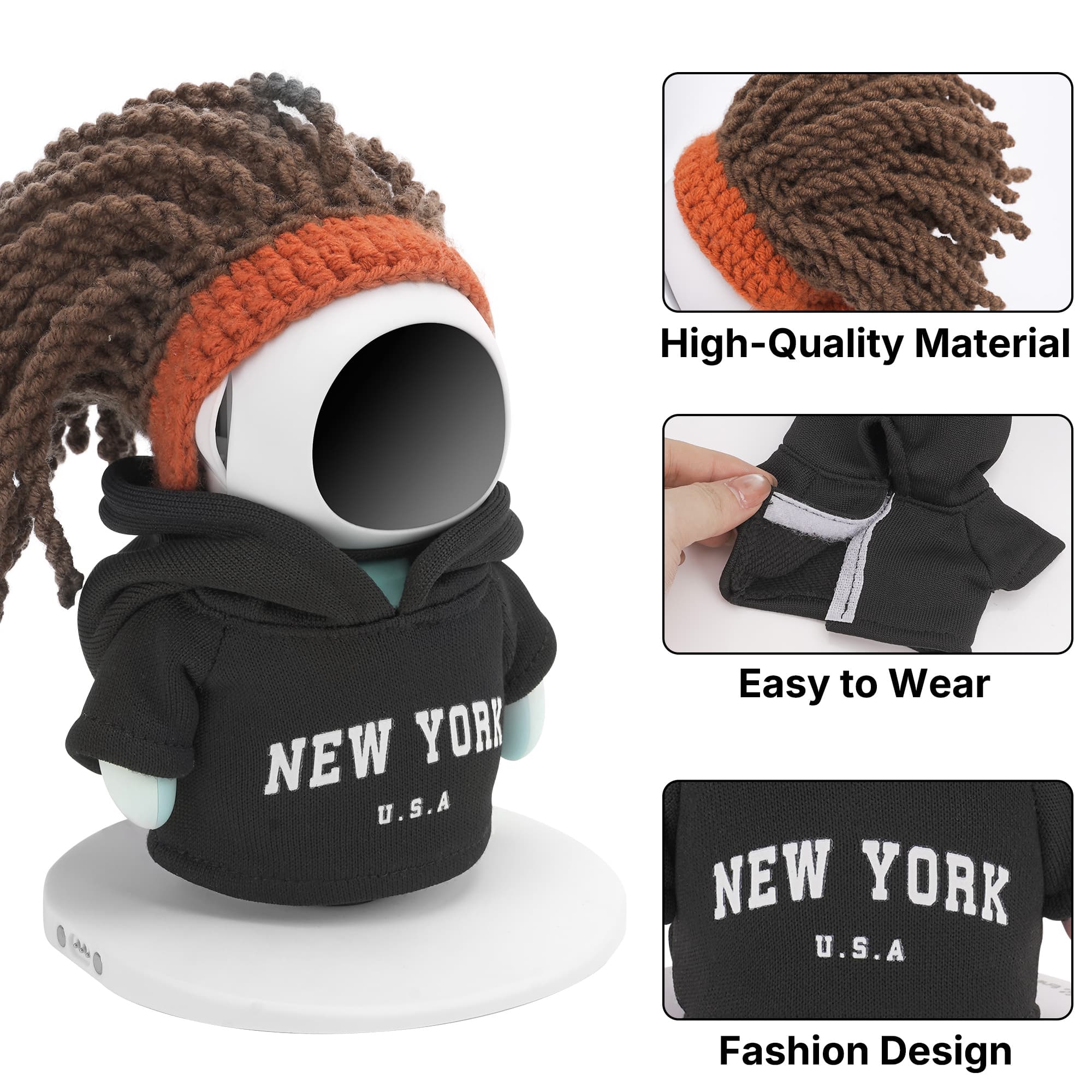 ReignSword Streetwear Set Compatible with Eilik Robot, New York Hoodie and Dreadlock Beanie Outfits, Urban Style Cloth Accessory(Black) - 2