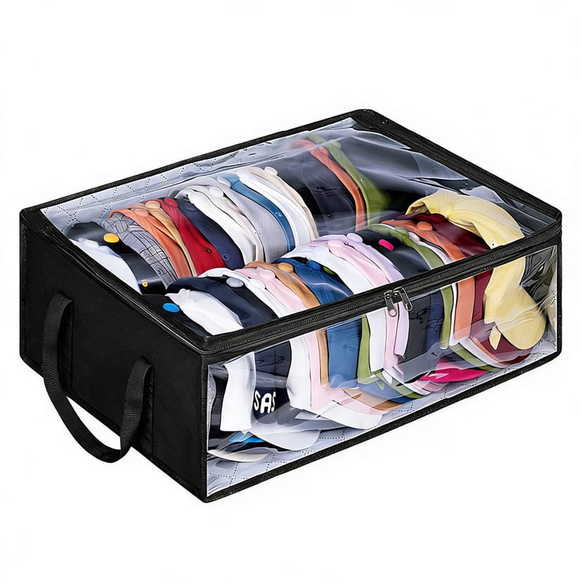 ReignSword Hat Organizer for Baseball Caps, Non-Woven Wide Hat Storage Box with Handle, Large Hat Racks Holder for Bedroom Closet (Black)