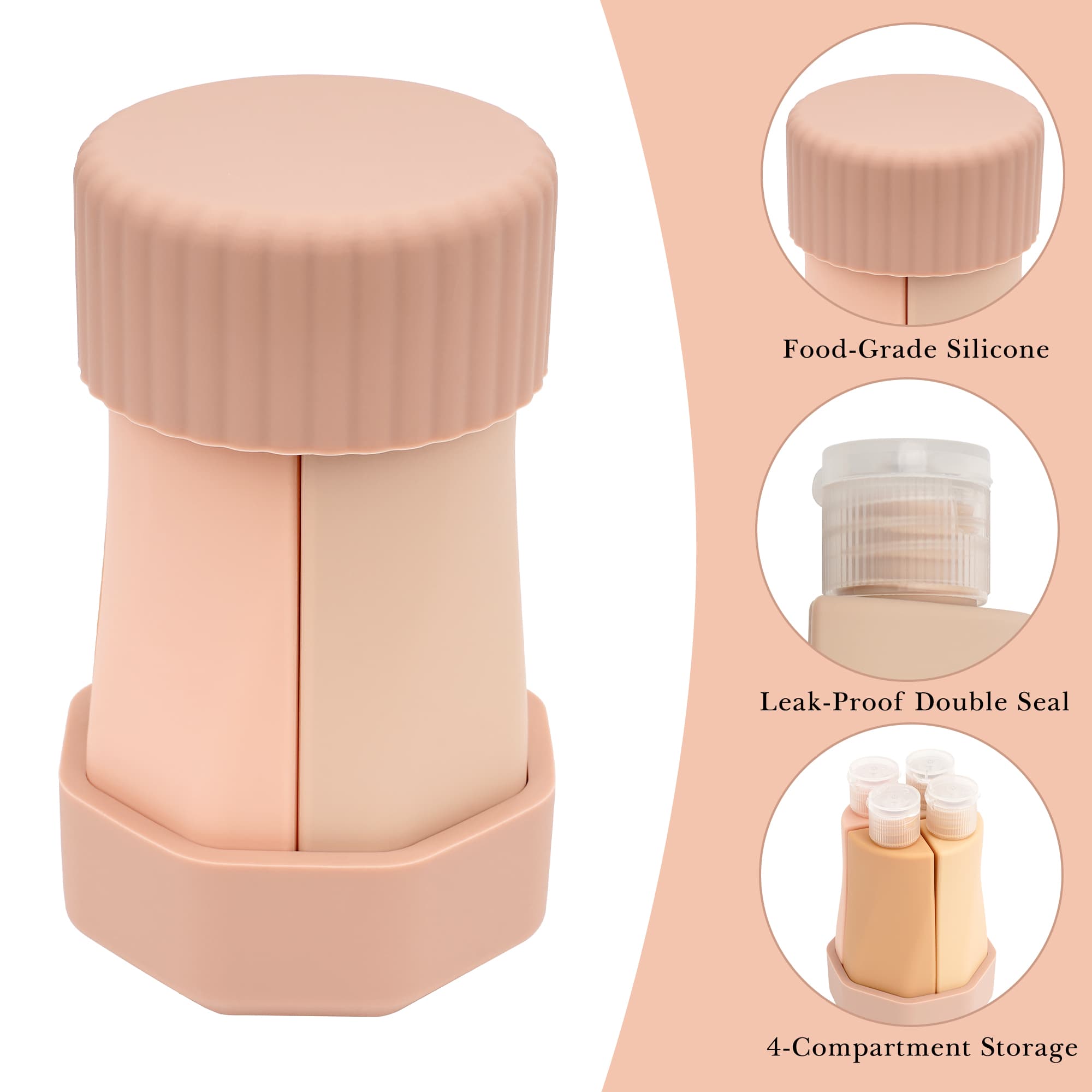 ReignSword 4 in 1 Silicone Travel Bottles, 50ml Refillable Squeeze Containers for Toiletries, Leak-Proof Travel Dispenser for Shampoo, Conditioner, Lotion & Body Wash (Champagne) - 2
