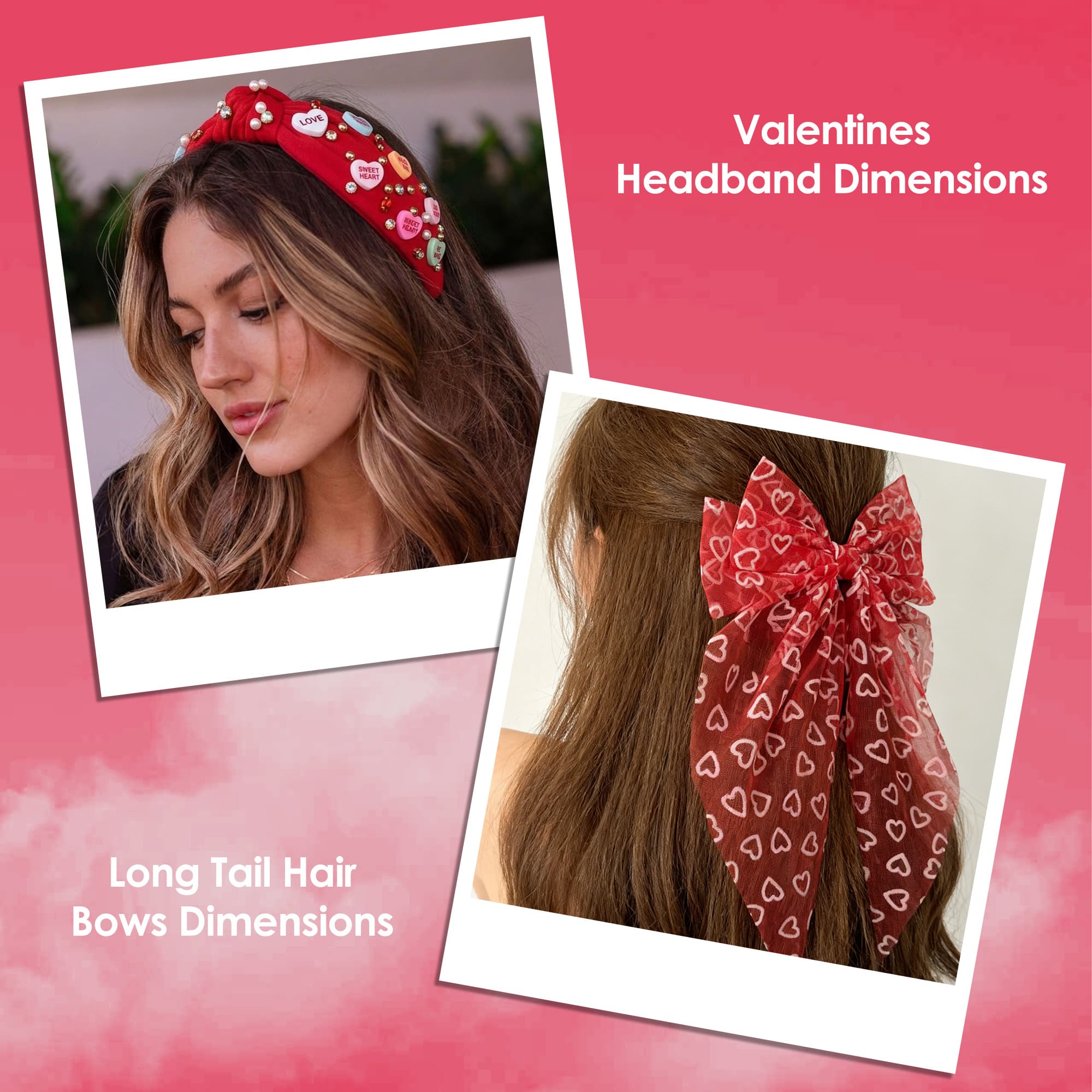 ReignSword Valentine's Day Hair Accessories Set for Women Girls, Crystal Knotted Headband with Long Tail Mesh Bow Hair Clip, Red Fashion Party Wedding Birthday Gifts - 2