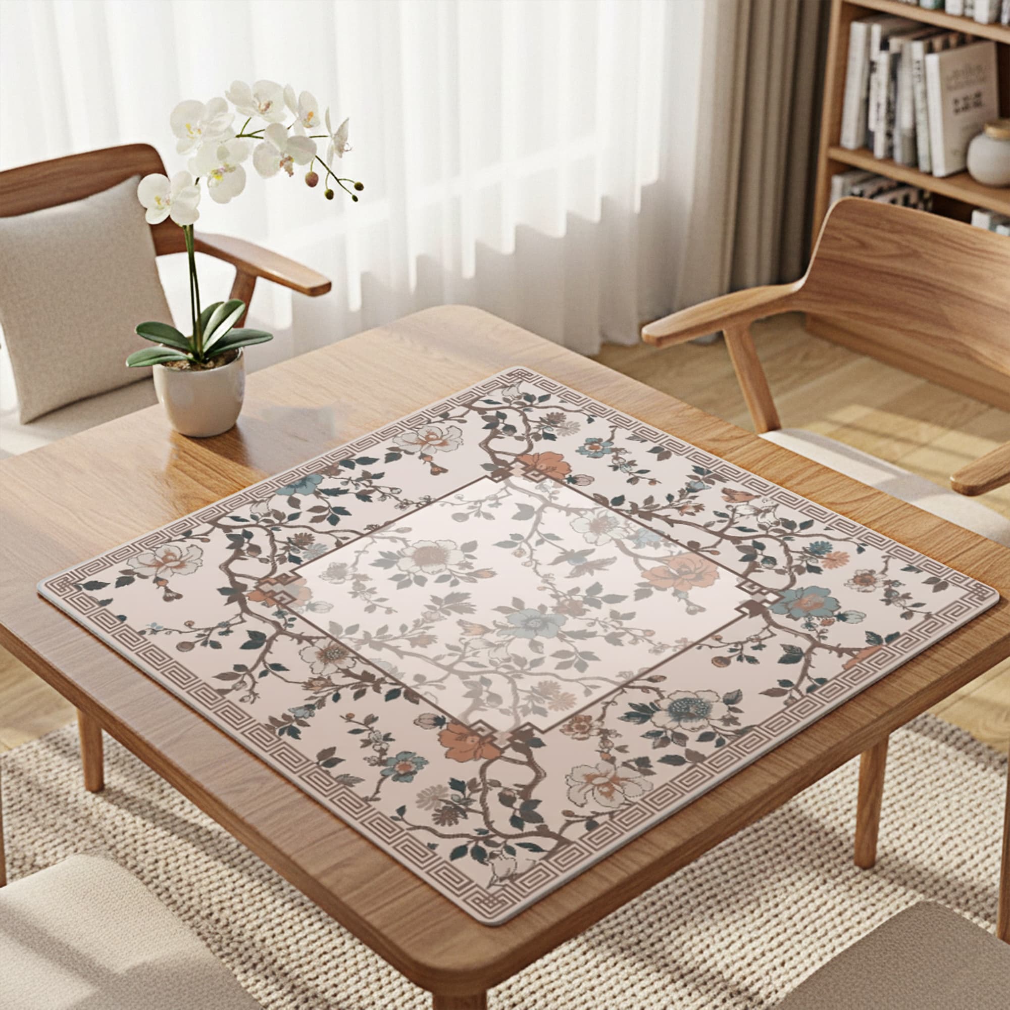 ReignSword Chinoiserie Flower Mahjong Mat with Carrying Bag, Anti-Slip and Noise-Reducing Mat for Table, Functional Gifts for Card Games, and Board Tile Games ( 31.5" x 31.5", Beige) - 7