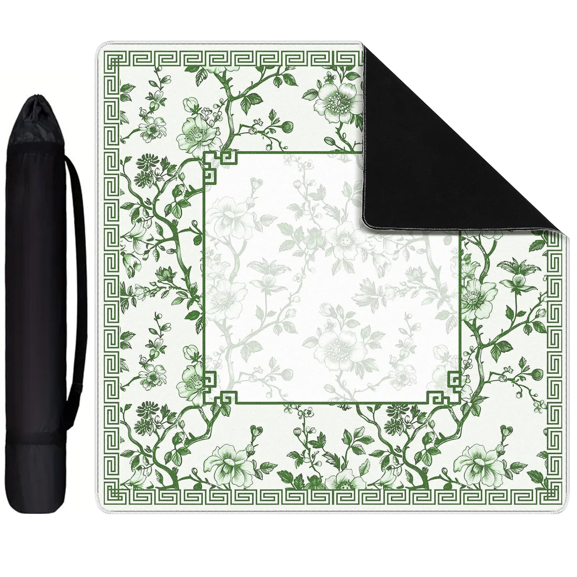 ReignSword Chinoiserie Flower Mahjong Mat with Carrying Bag, Anti-Slip and Noise-Reducing Mat for Table, Functional Gifts for Card Games, and Board Tile Games ( 31.5" x 31.5", Green) - 2