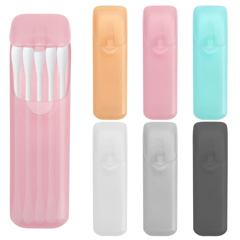 ReignSword 6 Pack Travel Cotton Swab Holder, Portable Qtip Storage Case with Dustproof Lid, Small Clear Plastic Container for Dental Floss & Hair Ties