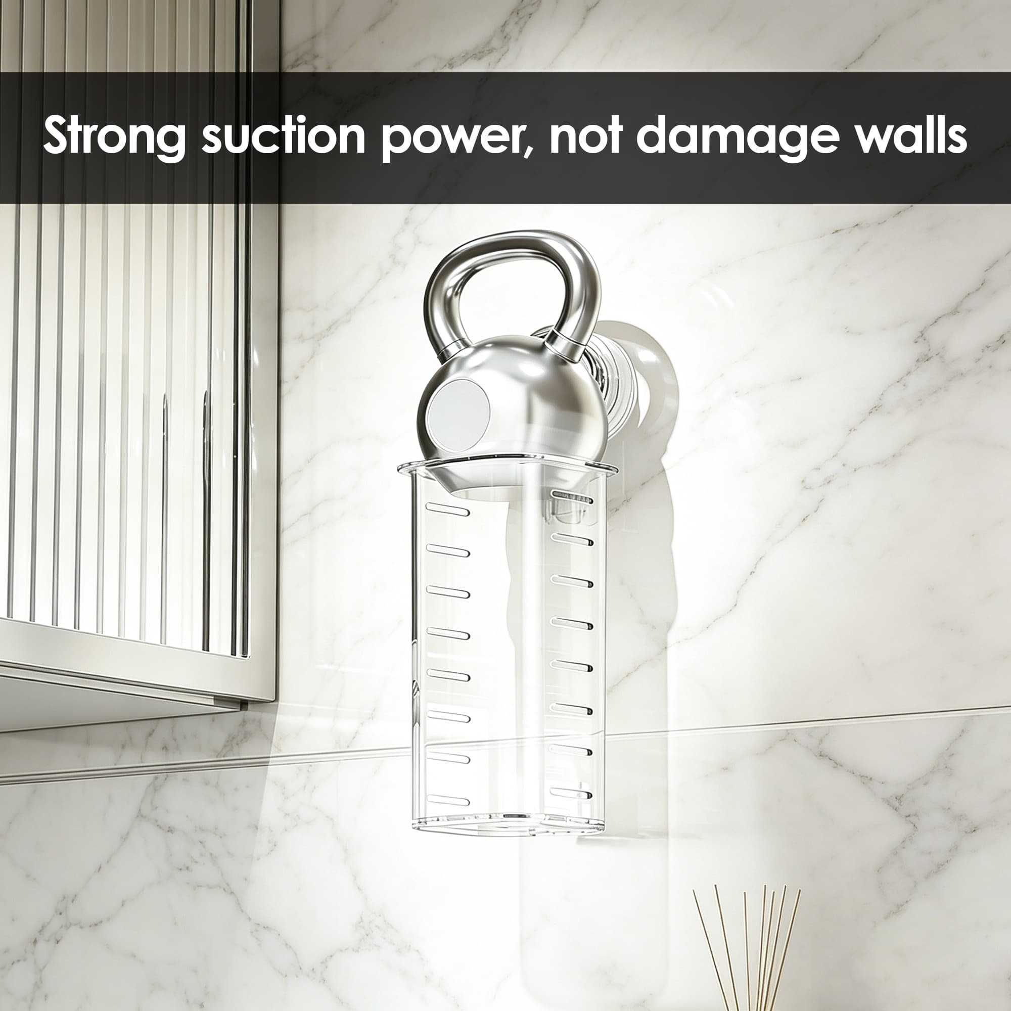 ReignSword Wall Mounted Curling Iron Holder, No Drill Hot Tool Organizer with Suction Cup, Bathroom Hair Straightener Flat Iron Hair Styling Appliance Storage Rack (Clear) - 4