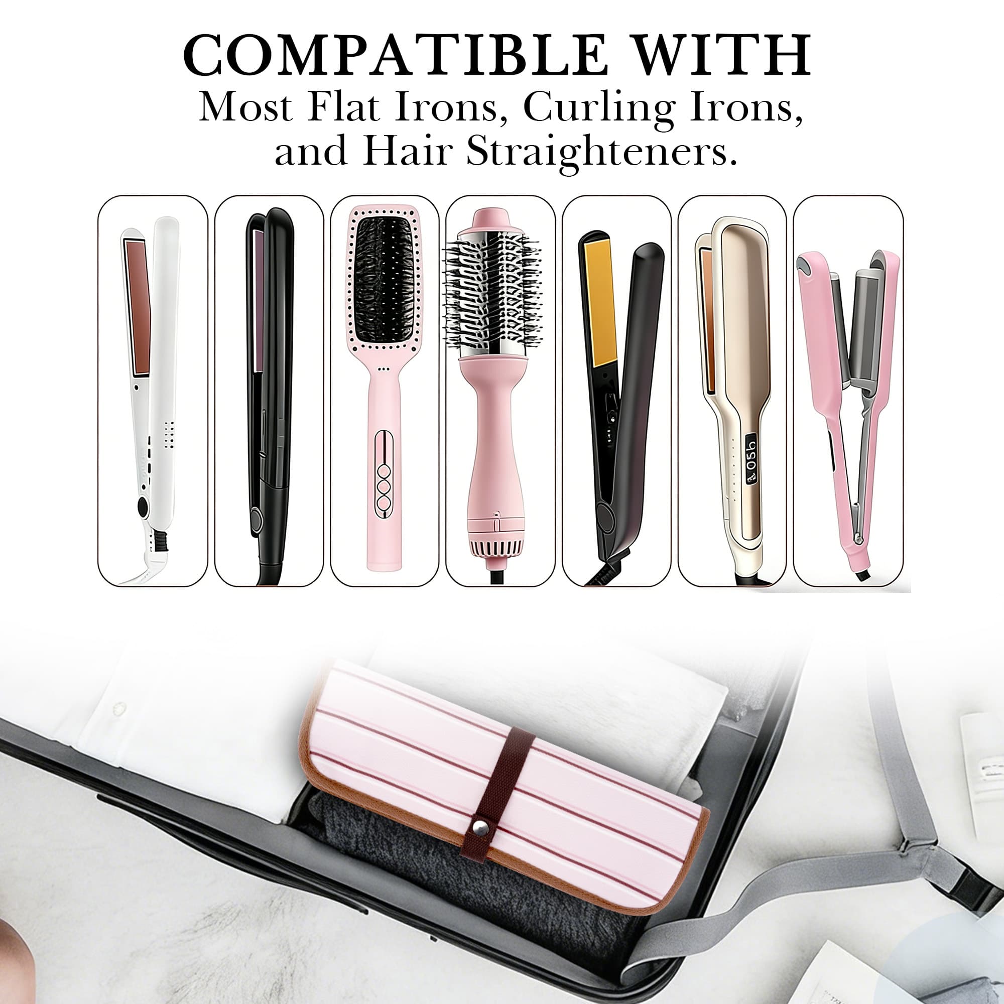 ReignSword Foldable Hair Tools Travel Bag, Portable Flat Iron Case for Travel and Home, Hot Tools Organizer for Hair Straighteners, Curling Irons, Flat Irons (Pink) - 5