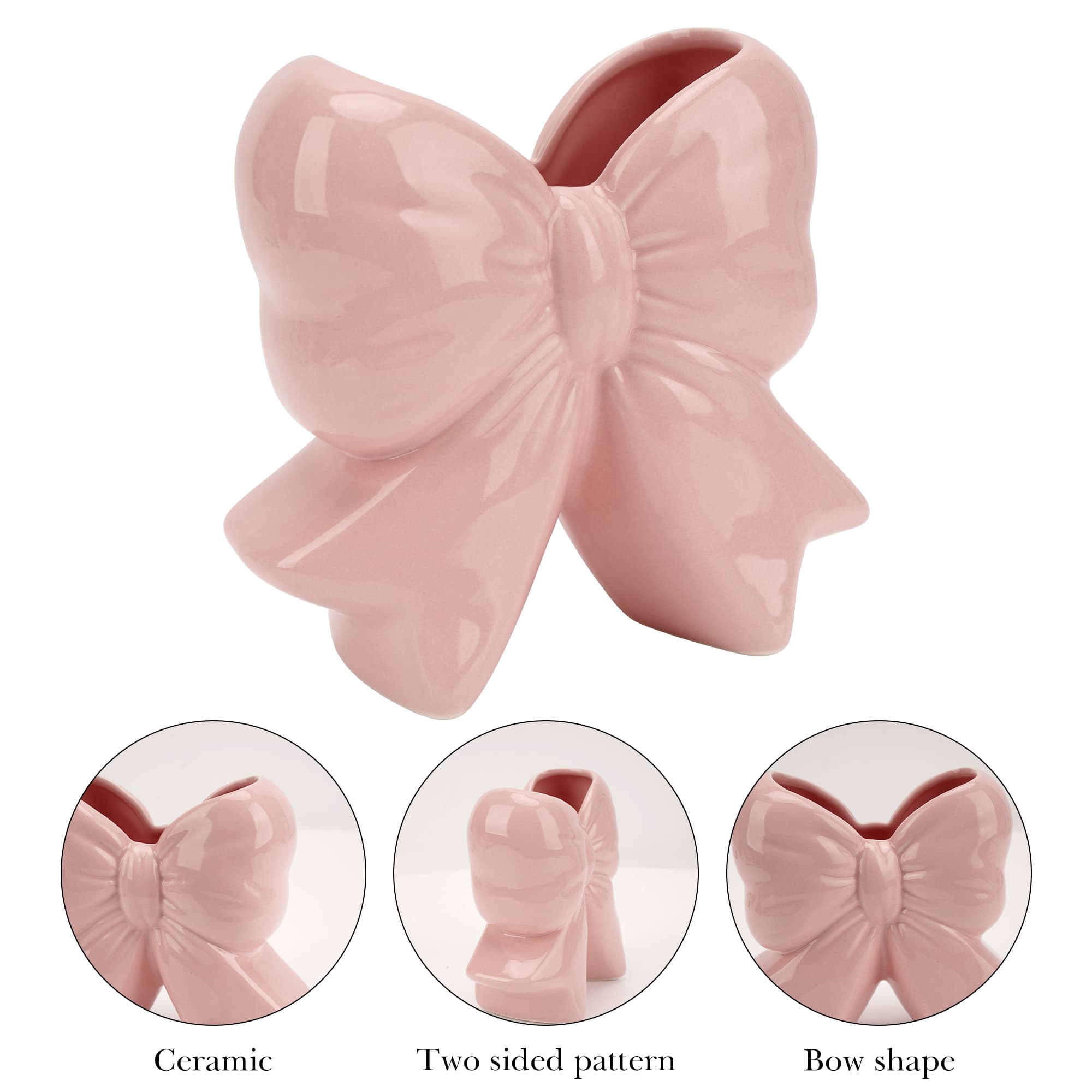 ReignSword Pink Bow Vase, Small Coquette Ceramic Flower Vase for Bouquet, Cute Mini Decorative Vases for Home Office Table Decor - 5