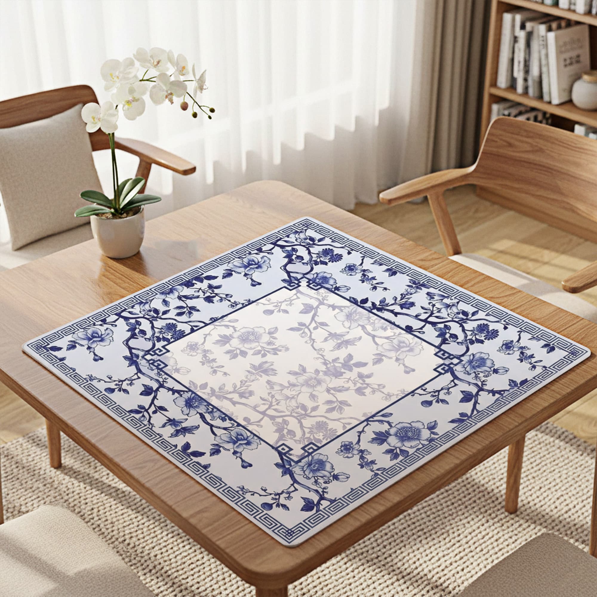 ReignSword Chinoiserie Flower Mahjong Mat with Carrying Bag, Anti-Slip and Noise-Reducing Mat for Table, Functional Gifts for Card Games, and Board Tile Games ( 31.5" x 31.5", Blue) - 7