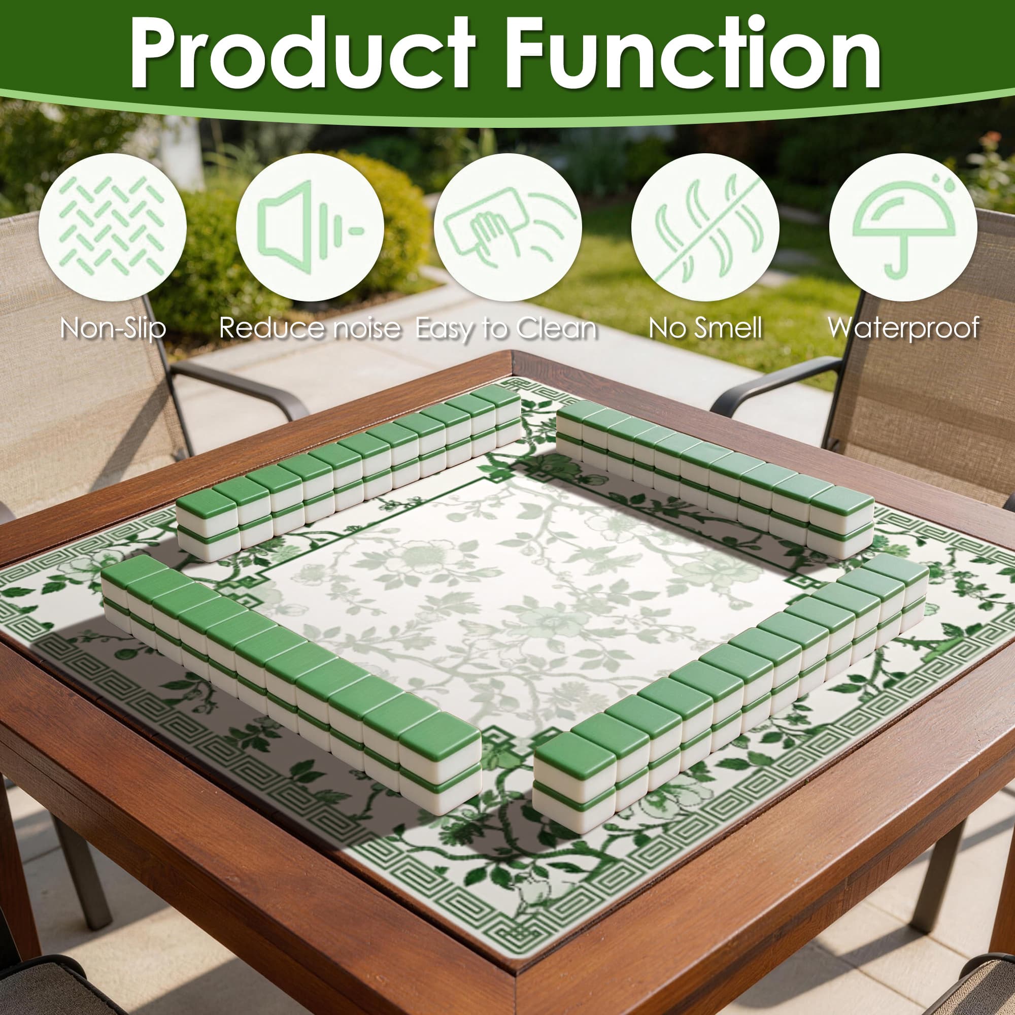 ReignSword Chinoiserie Flower Mahjong Mat with Carrying Bag, Anti-Slip and Noise-Reducing Mat for Table, Functional Gifts for Card Games, and Board Tile Games ( 31.5" x 31.5", Green) - 5