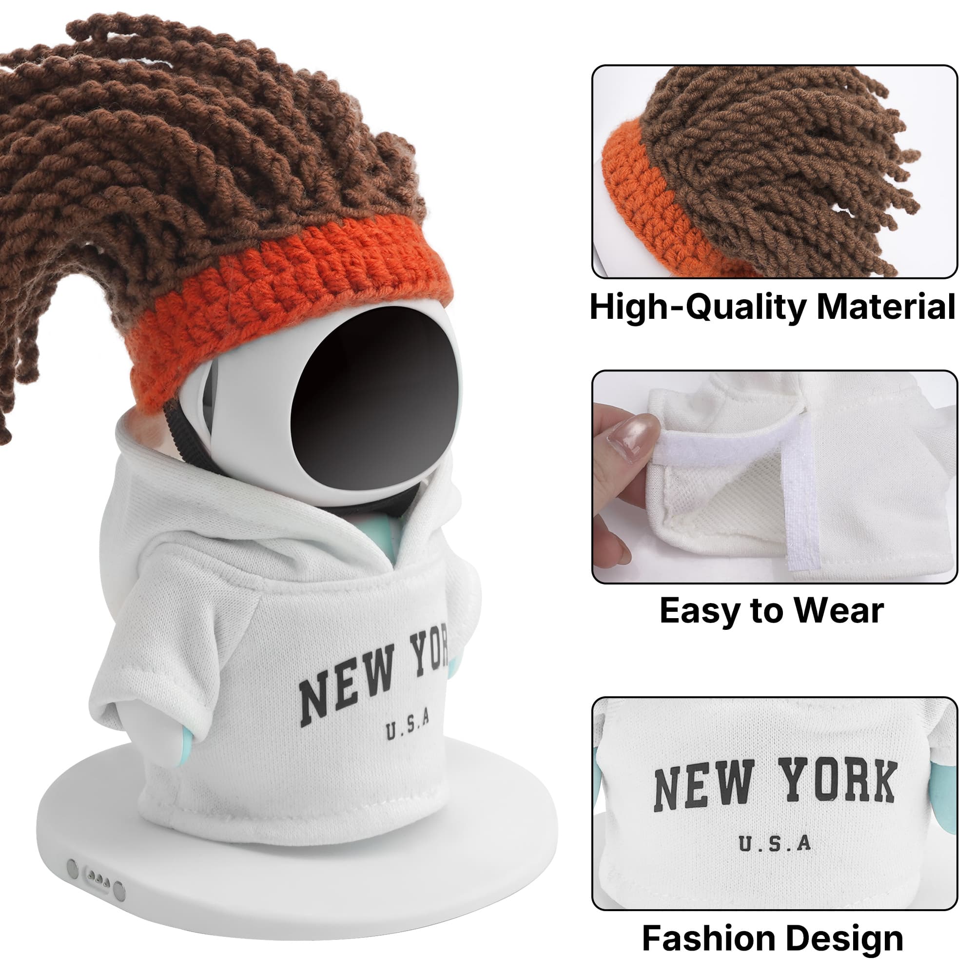 ReignSword Streetwear Set Compatible with Eilik Robot, New York Hoodie and Dreadlock Beanie Outfits, Urban Style Cloth Accessory (White) - 2