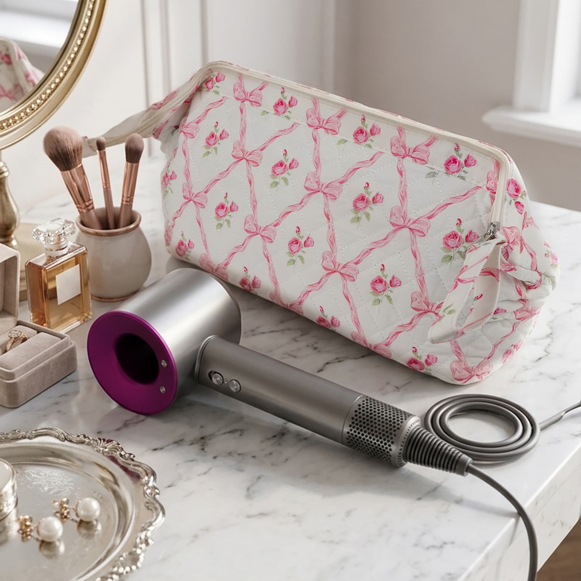 ReignSword Hair Tools Travel Bag Compatible with Shark FlexStyle, Dyson Airwrap, Revlon Hairdryer Case, Hair Styling Accessories Storage Waterproof Organizer (Pink Butterfly) - 4