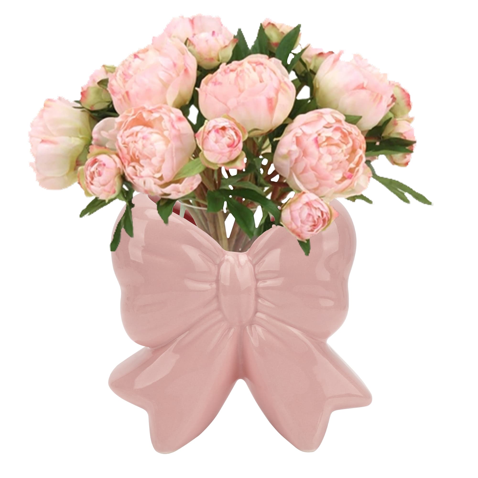 ReignSword Pink Bow Vase, Small Coquette Ceramic Flower Vase for Bouquet, Cute Mini Decorative Vases for Home Office Table Decor - 3