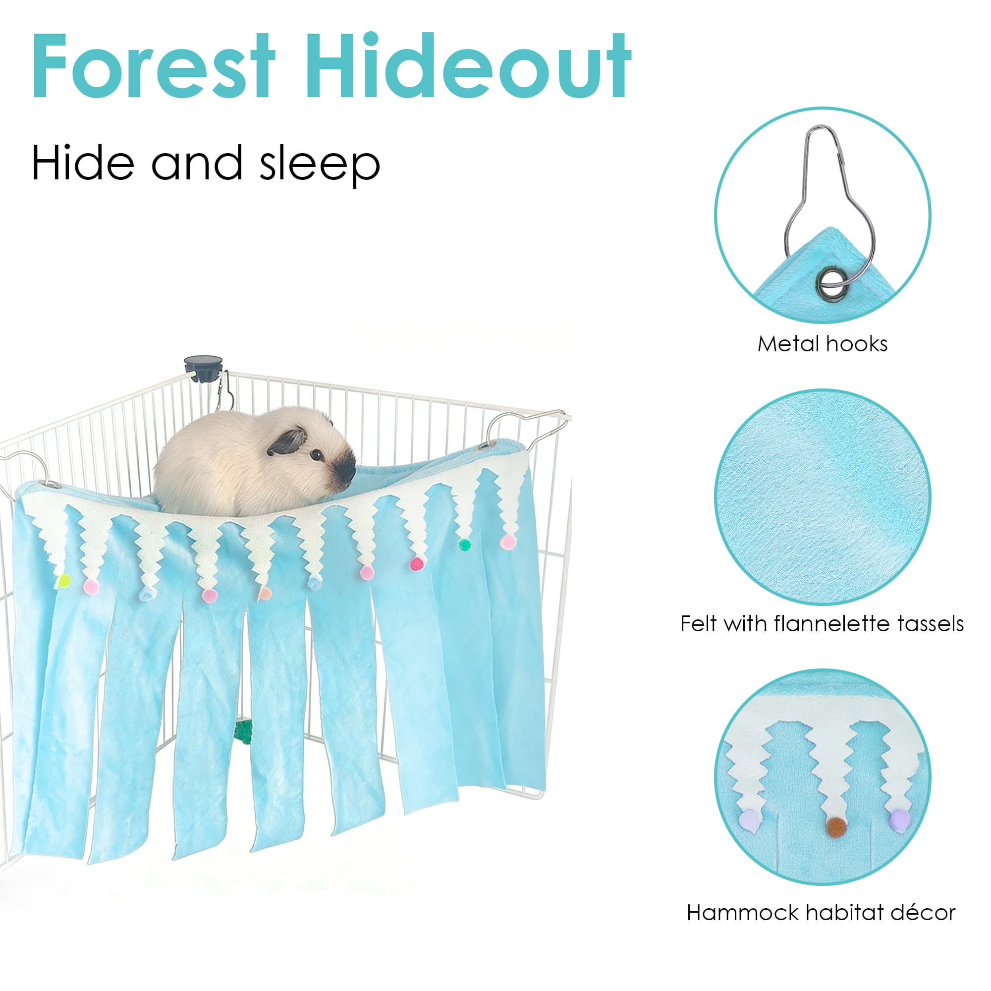 ReignSword Guinea Pig Corner Hideout, Triangular Small Animal Hideaway Hammock, Soft Cage Bed Accessories for Ferret, Hamster, Hedgehog, Chinchilla, Bunny (Blue) - 3