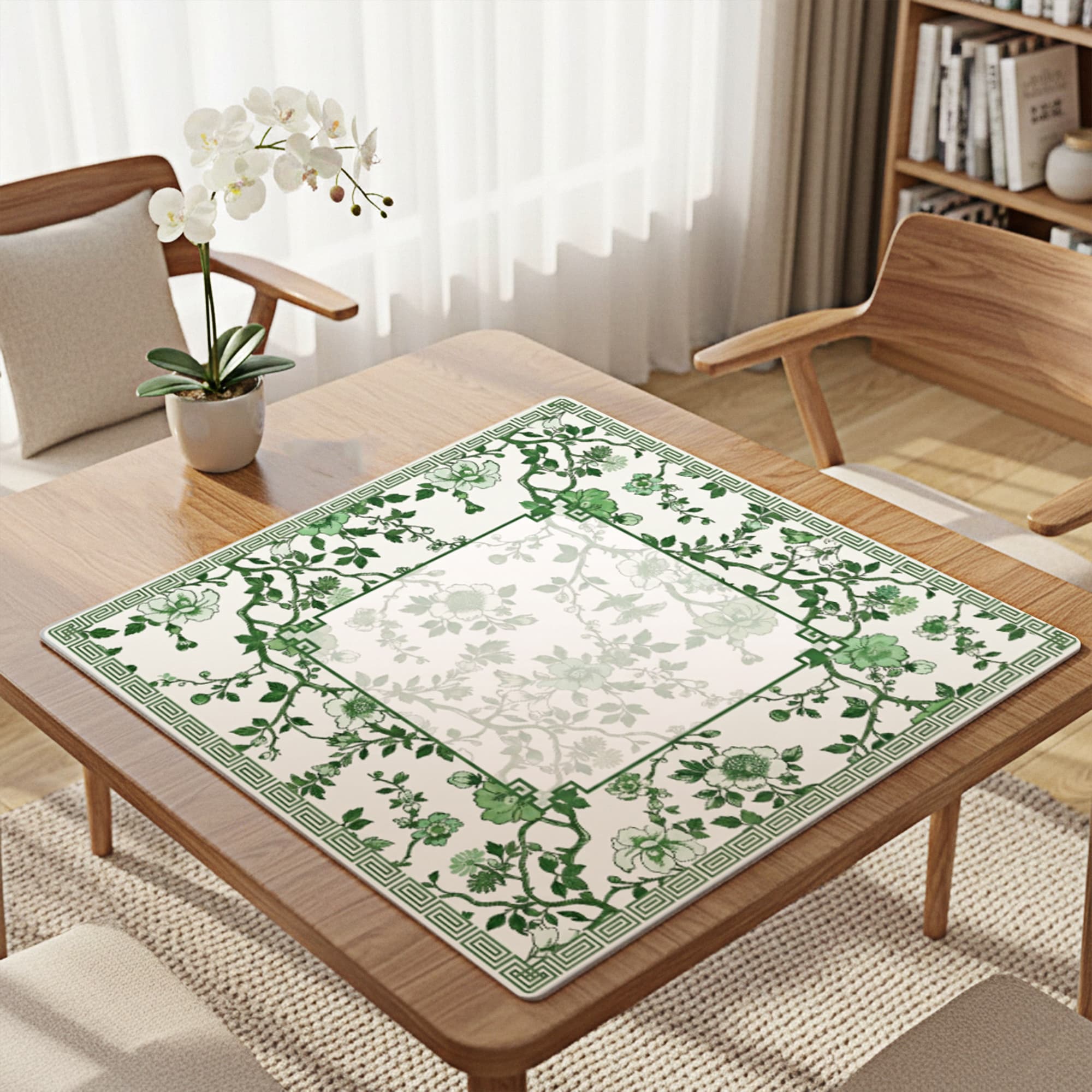 ReignSword Chinoiserie Flower Mahjong Mat with Carrying Bag, Anti-Slip and Noise-Reducing Mat for Table, Functional Gifts for Card Games, and Board Tile Games ( 31.5" x 31.5", Green) - 7