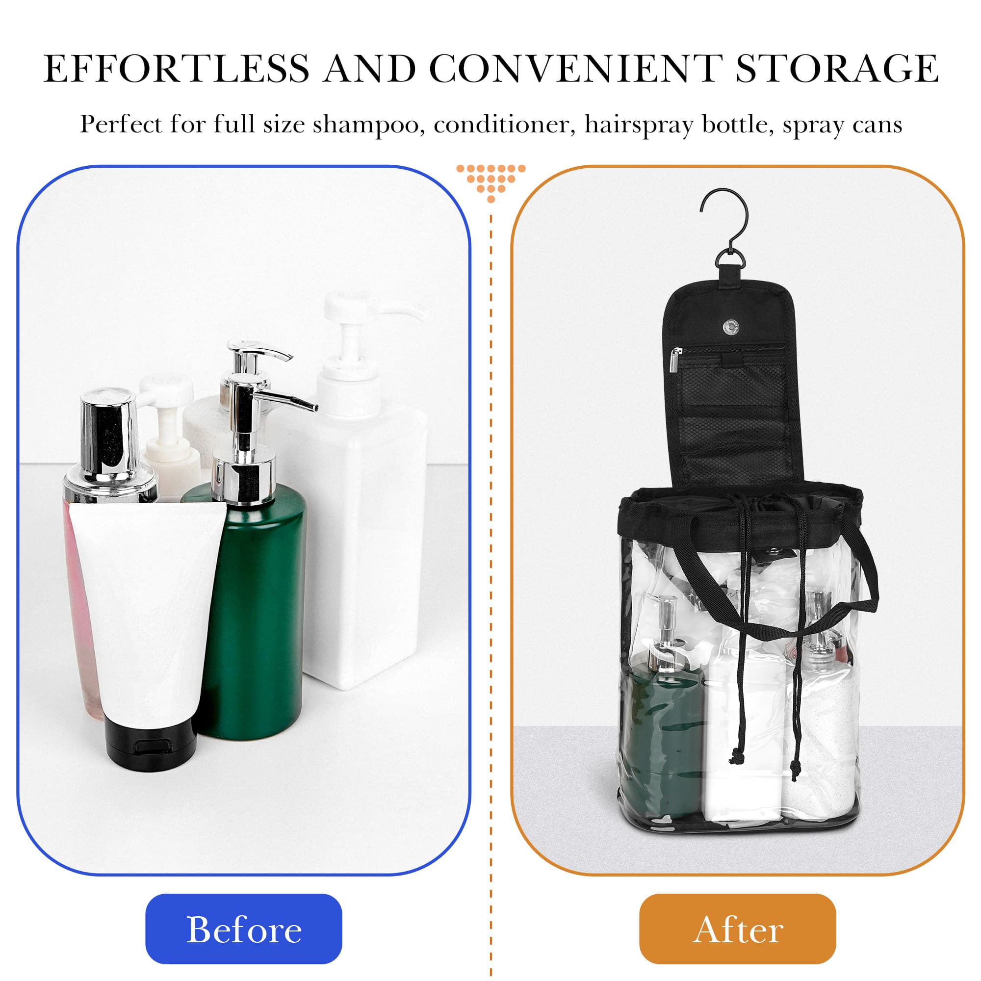 Hanging Clear Toiletry Bag for Women & Men, Waterproof Travel Toiletry Organizer with 360° Rotating Hook, Large Capacity Bag for Bathroom, Gym, Camping, Business Trip, Makeup & Shower Essentials - 3