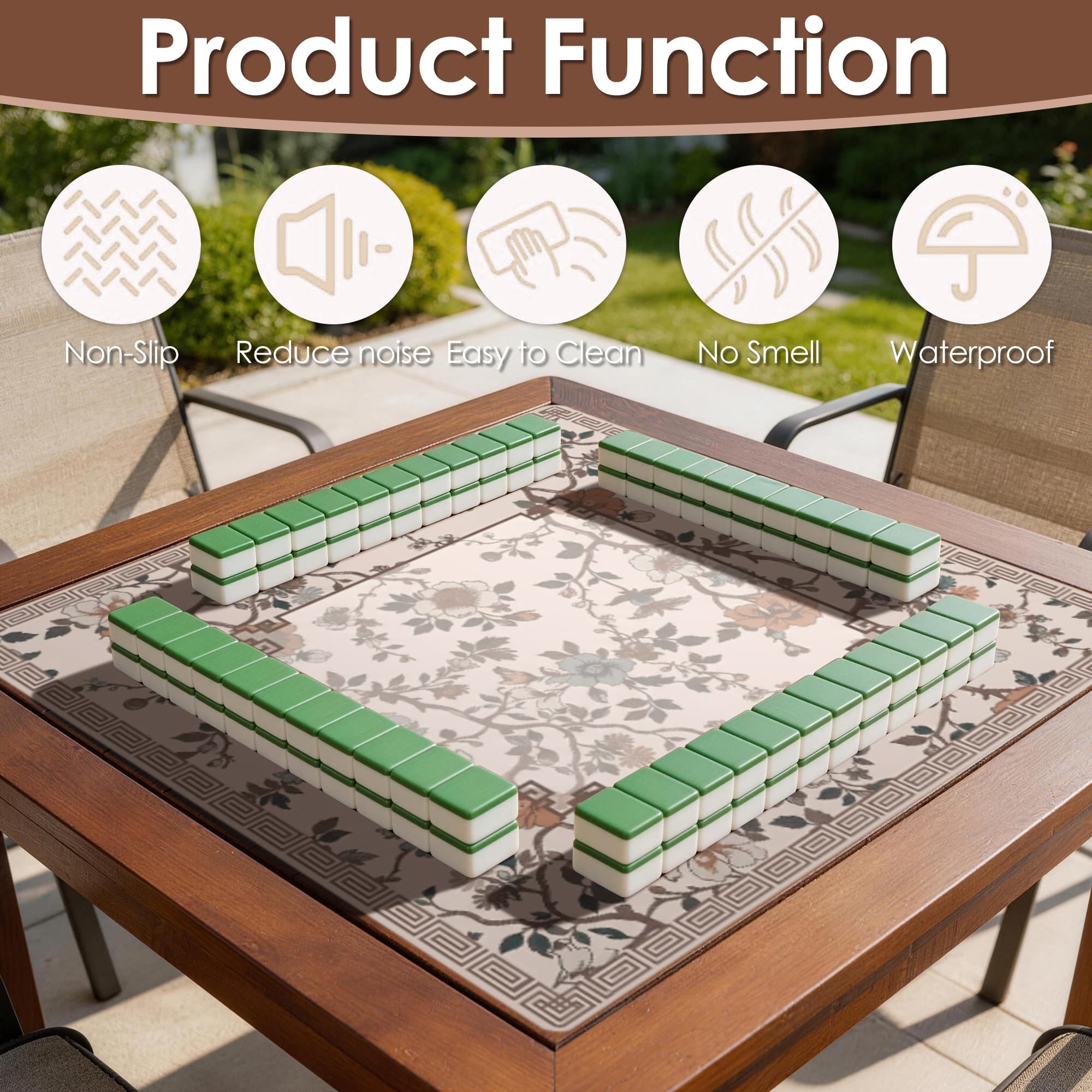 ReignSword Chinoiserie Flower Mahjong Mat with Carrying Bag, Anti-Slip and Noise-Reducing Mat for Table, Functional Gifts for Card Games, and Board Tile Games ( 31.5" x 31.5", Beige) - 5