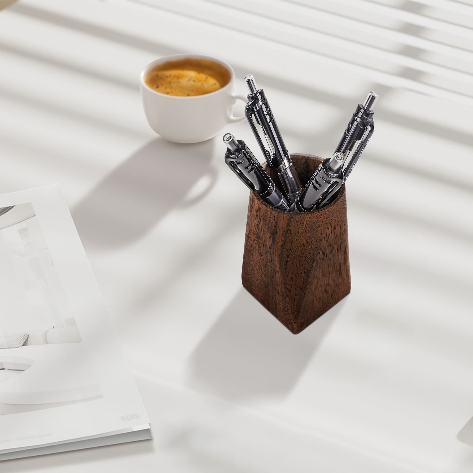 ReignSword Wooden Pen Holder for Desk, Walnut Pencil Cup Holder Stand, Multi Purpose Desktop Organizer Desk Accessories for Home Office - 4