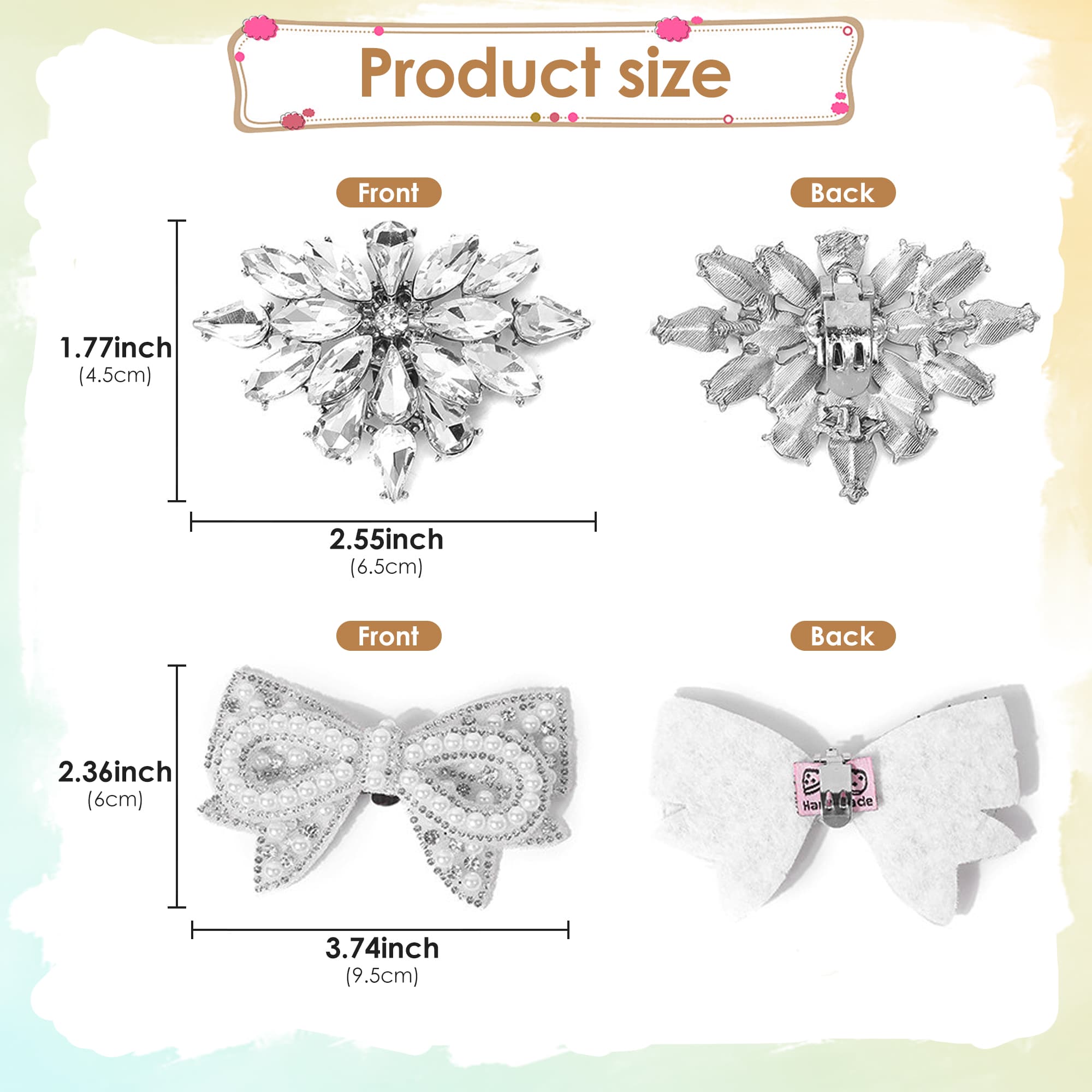 ReignSword 4 Pcs Rhinestone Shoe Clips, Detachable Pearl Bow Shoes Charms, Elegant Crystal Buckles for Women Dress Shoes, Shoe Decorative Accessories for Wedding Prom Party (Silver) - 2