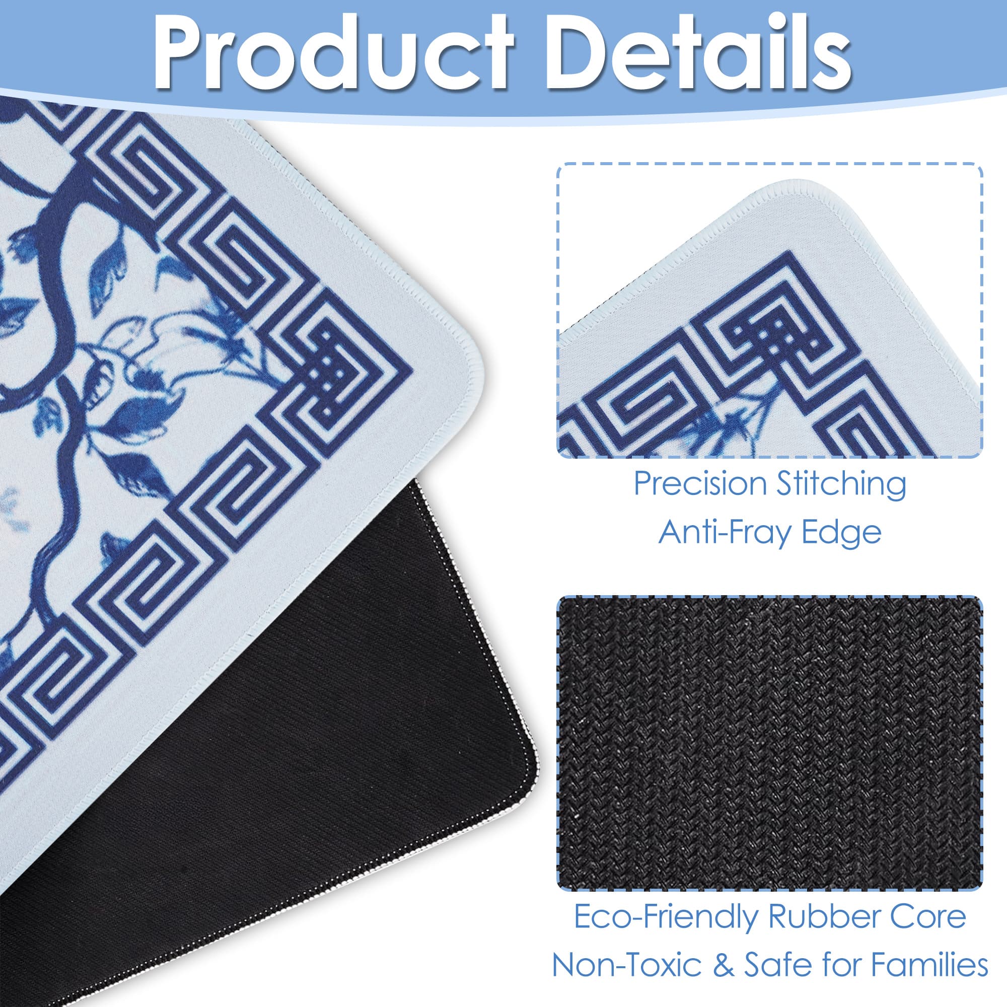 ReignSword Chinoiserie Flower Mahjong Mat with Carrying Bag, Anti-Slip and Noise-Reducing Mat for Table, Functional Gifts for Card Games, and Board Tile Games ( 31.5" x 31.5", Blue) - 3