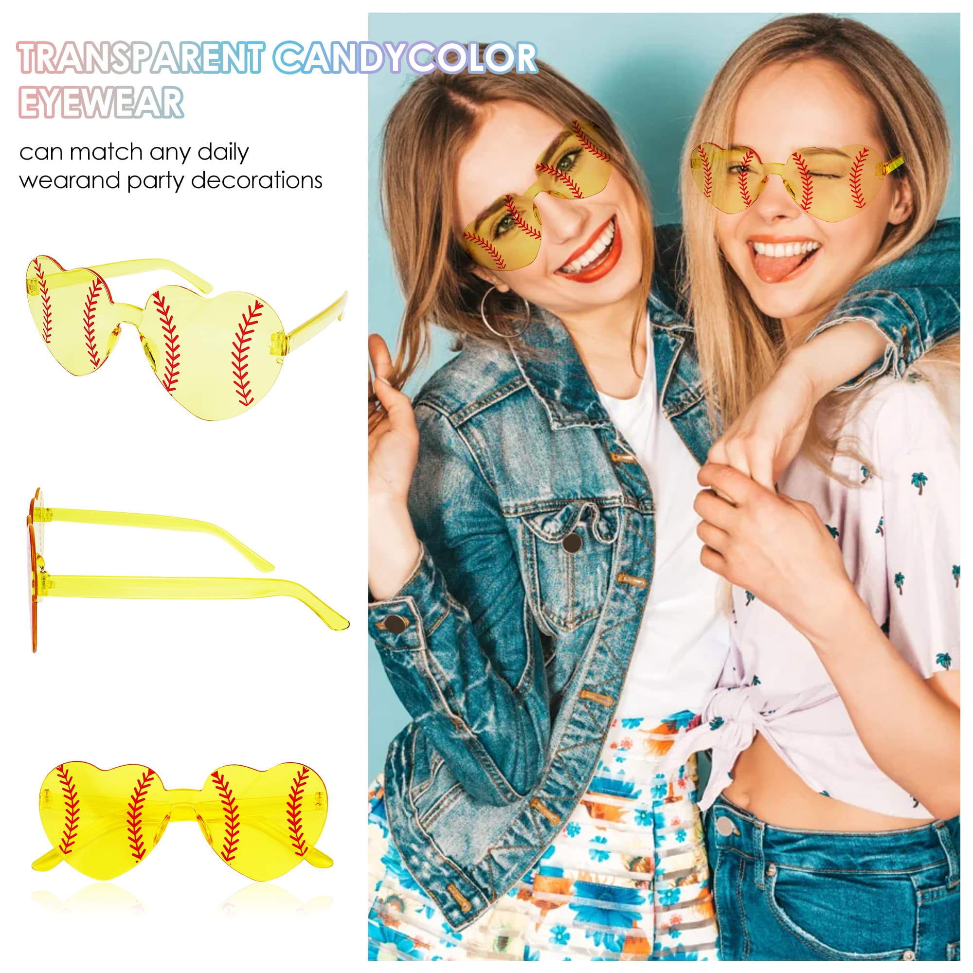 ReignSword 12 Pack Party Softball Sunglasses, Sport Baseball Heart Glasses for Team Sport Party, Softball Accessories Favor Glass Gift for Player Coach - 3