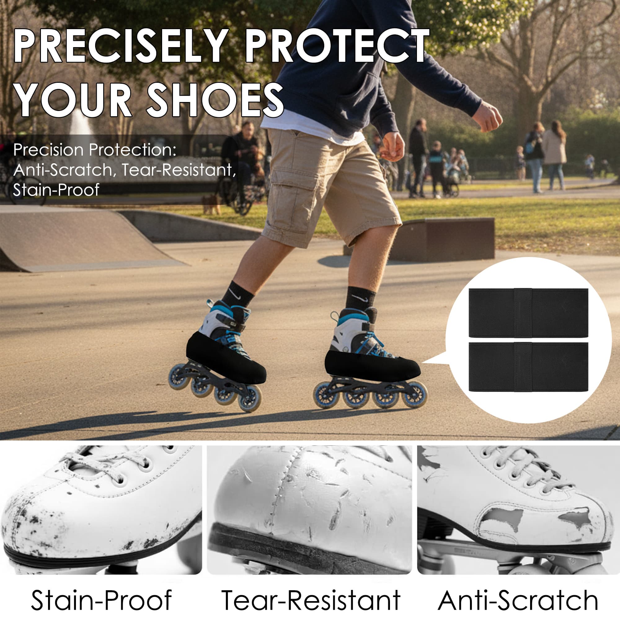 ReignSword 2 Pack Roller Skates Covers, Elastic Skate Guards Figure Skating, Easy-On Boot Protector, Washable Skating Accessories for Youth & Adults (Black, S (25-33 yards)) - 2