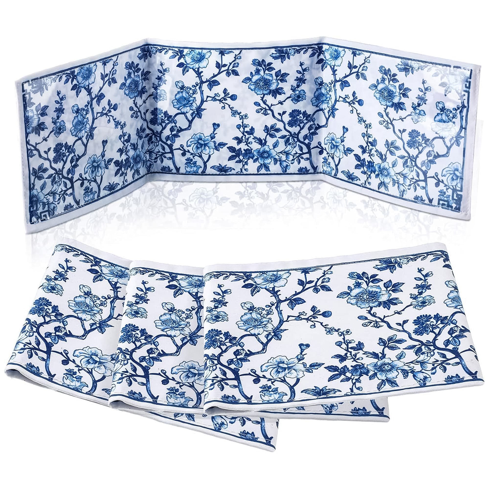 ReignSword 4 Pack Chinoiserie Mahjong Card Sleeve, Soft-printed Fabric Mahjong Card Holder, Scorecard Protector Holder Cover Gifts (Blue) - 2