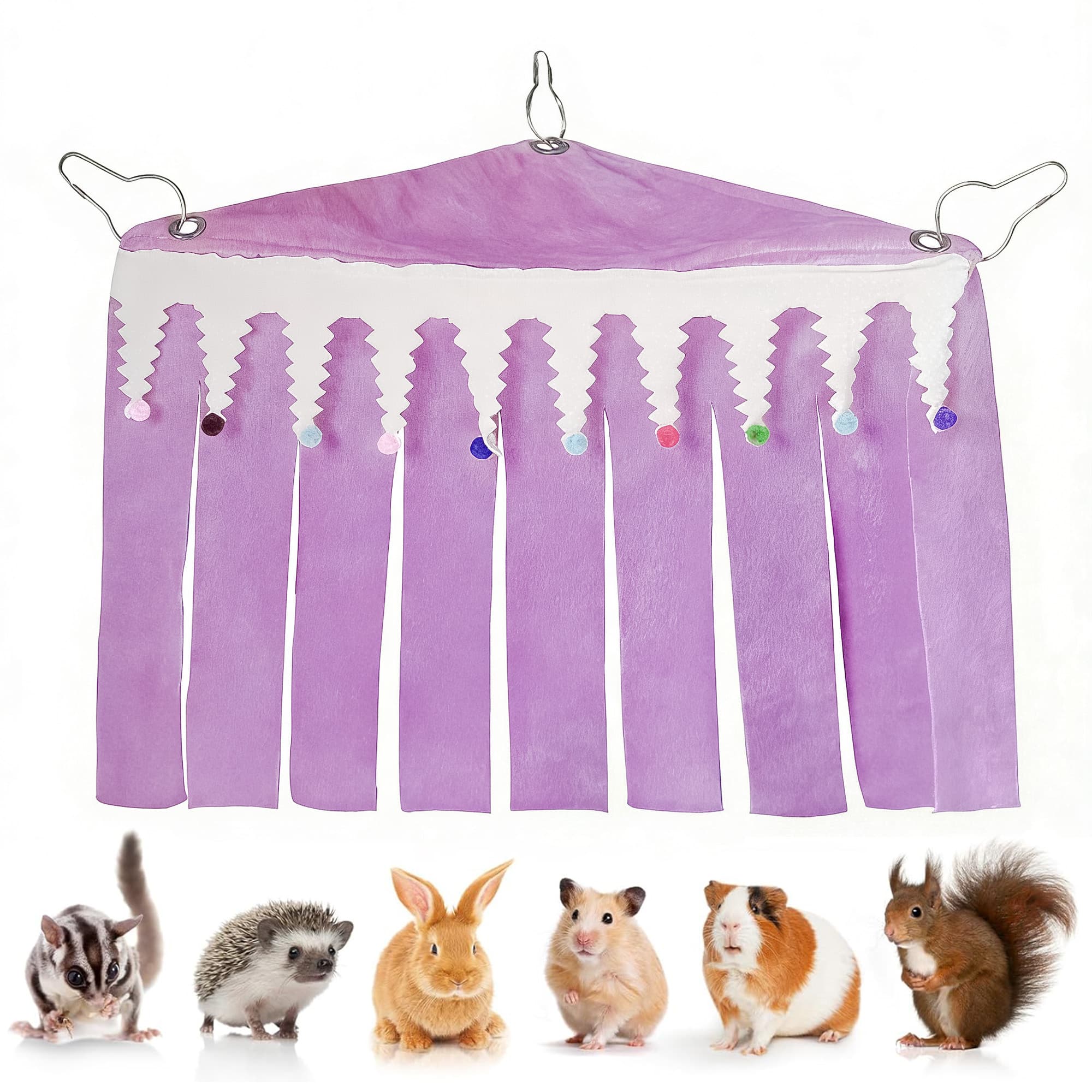 ReignSword Guinea Pig Corner Hideout, Triangular Small Animal Hideaway Hammock, Soft Cage Bed Accessories for Ferret, Hamster, Hedgehog, Chinchilla, Bunny (Purple) - 1