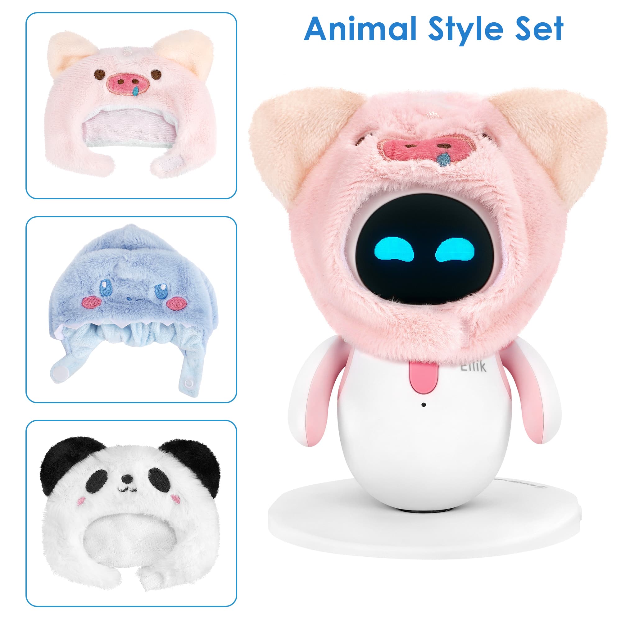ReignSword 3 Pcs Animal Style Costume Set Compatible with Eilik Robot, Soft Plush Pig Panda Elephant Headwear Bundle, Wearable Dressing Accessories (Robot Not Included) - 2