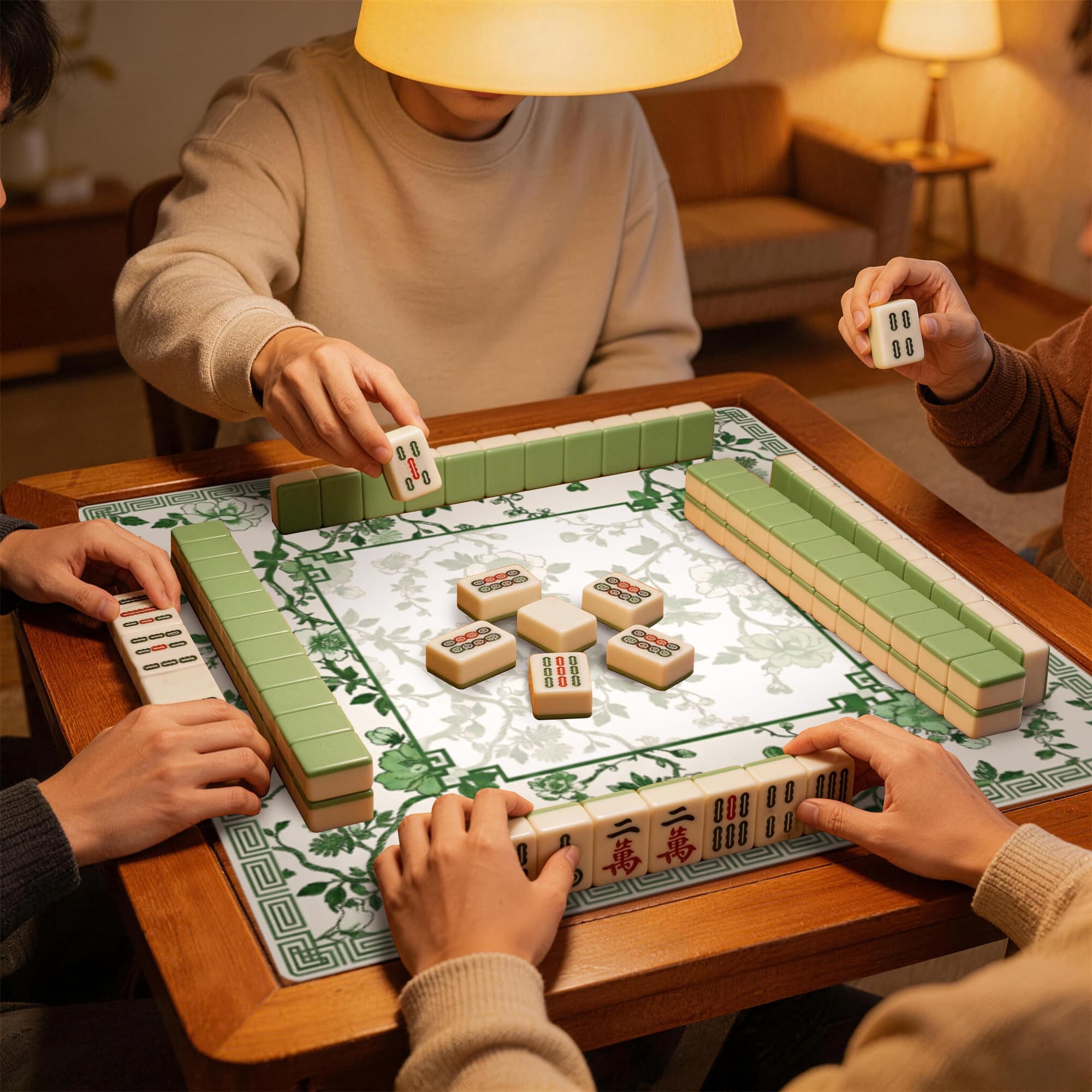 ReignSword Chinoiserie Flower Mahjong Mat with Carrying Bag, Anti-Slip and Noise-Reducing Mat for Table, Functional Gifts for Card Games, and Board Tile Games ( 31.5" x 31.5", Green) - 6